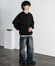 オーバーサイズ 裏毛ヘンリーネック長袖スウェット 15436 【セットアップ可能】