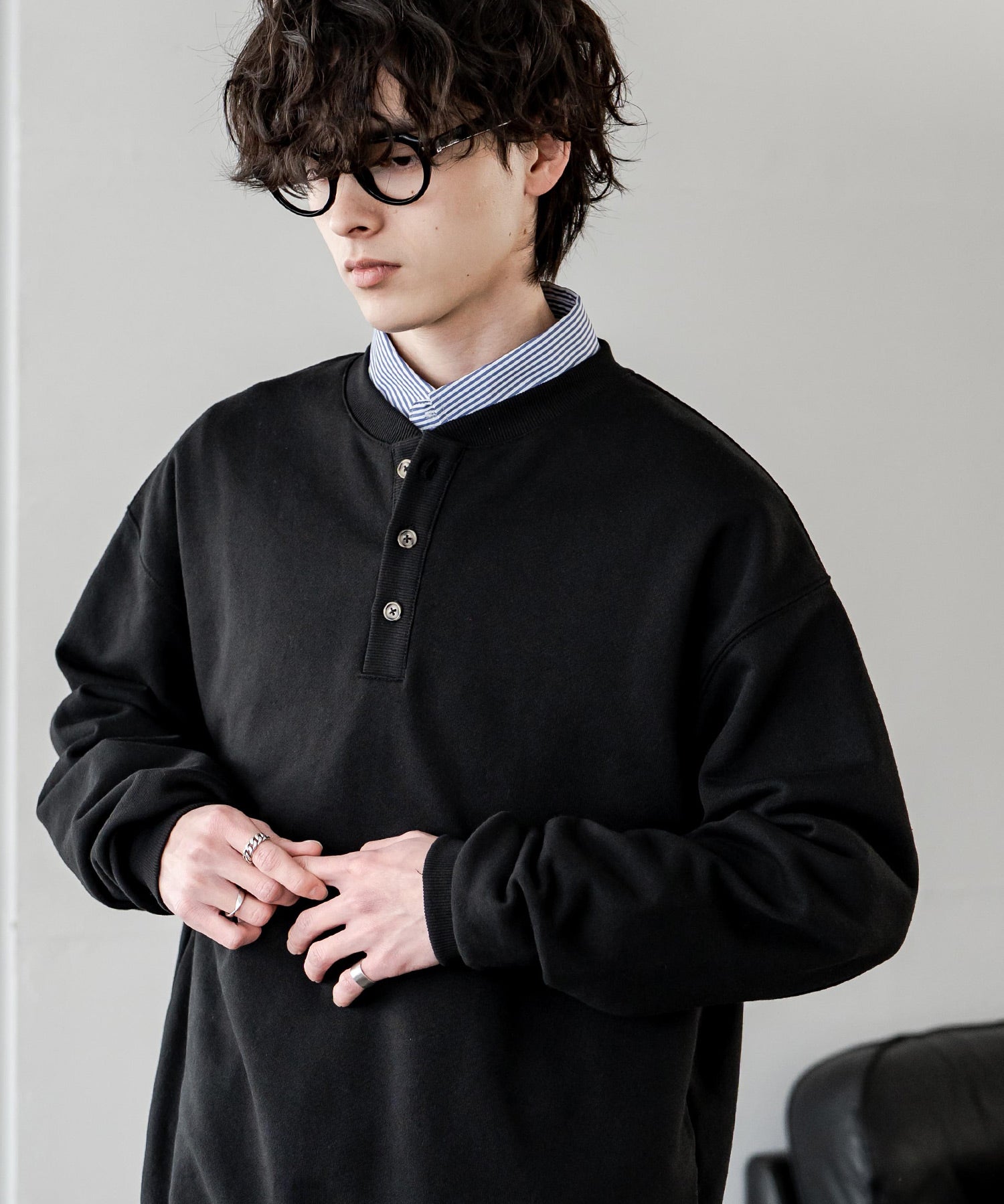 オーバーサイズ 裏毛ヘンリーネック長袖スウェット 15436 【セットアップ可能】