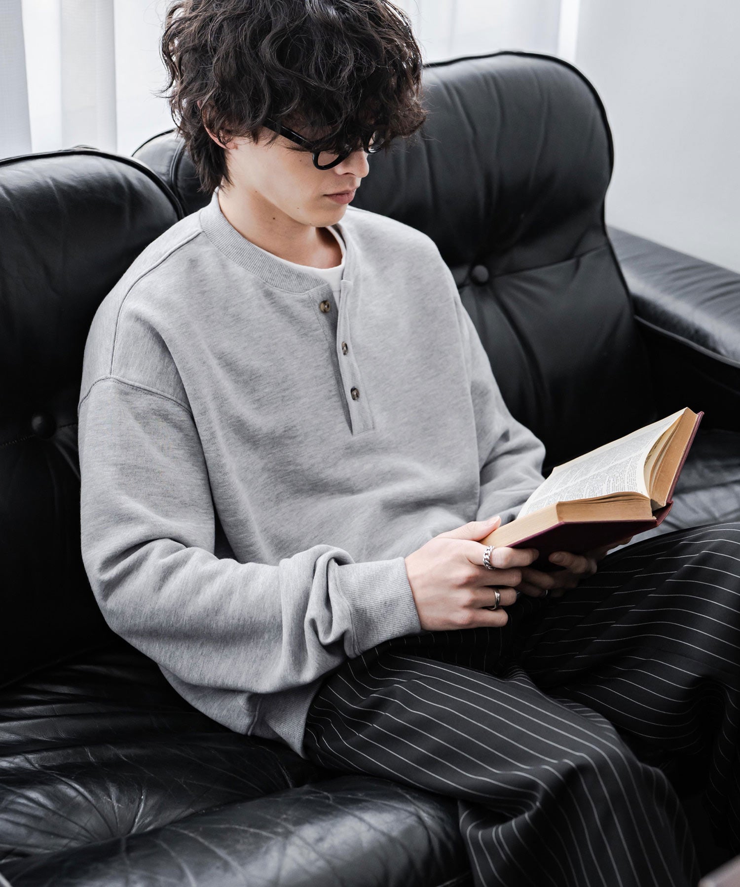 オーバーサイズ 裏毛ヘンリーネック長袖スウェット 15436 【セットアップ可能】