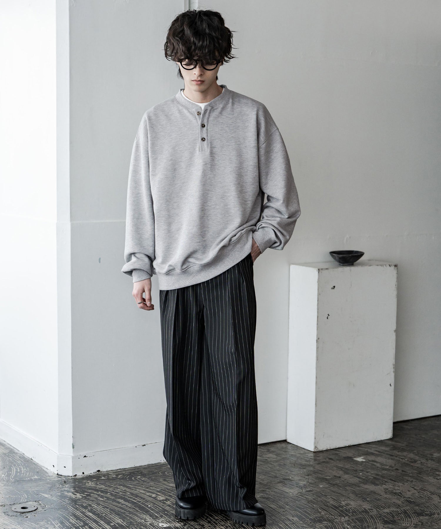 オーバーサイズ 裏毛ヘンリーネック長袖スウェット 15436 【セットアップ可能】