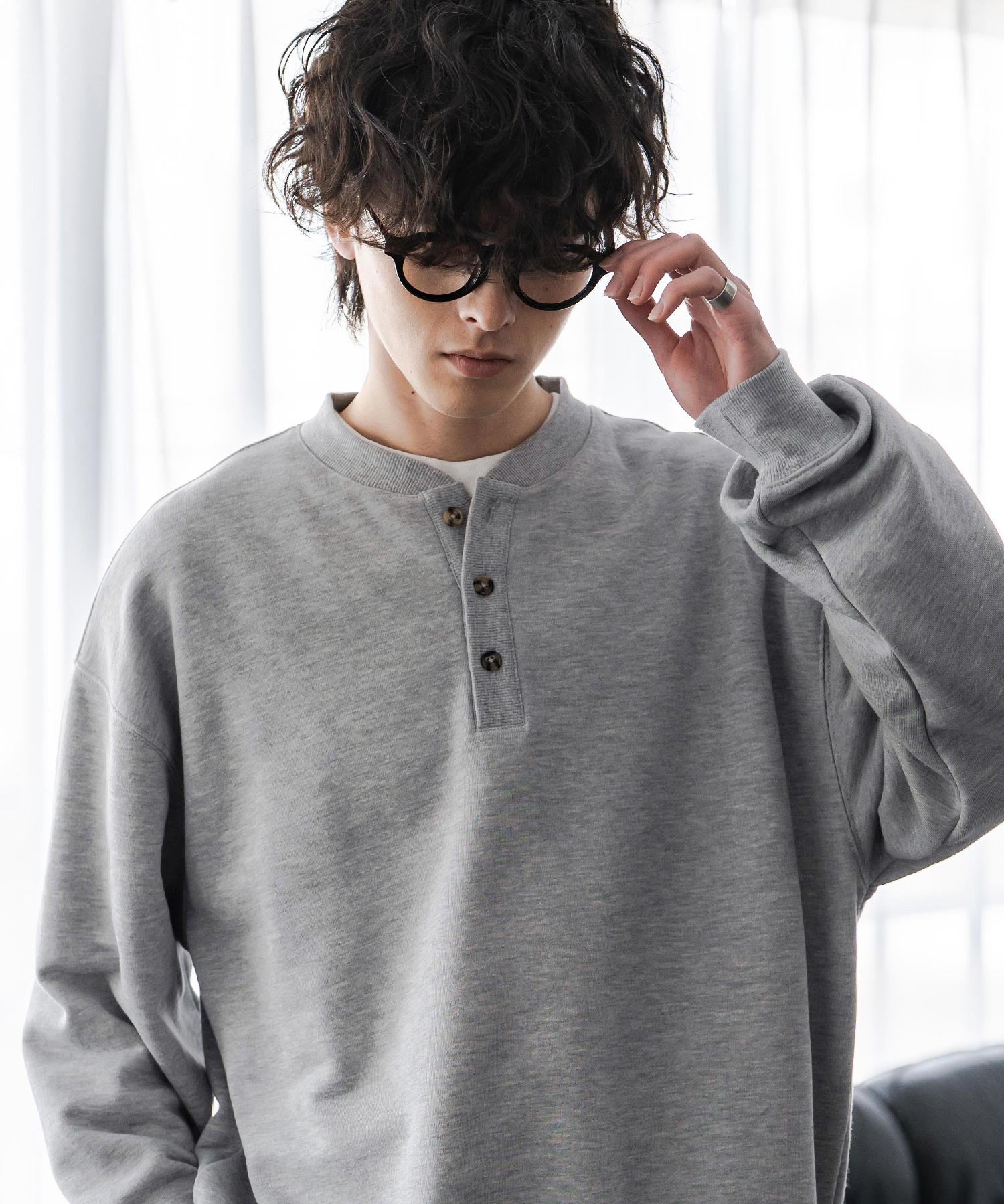 オーバーサイズ 裏毛ヘンリーネック長袖スウェット 15436 【セットアップ可能】