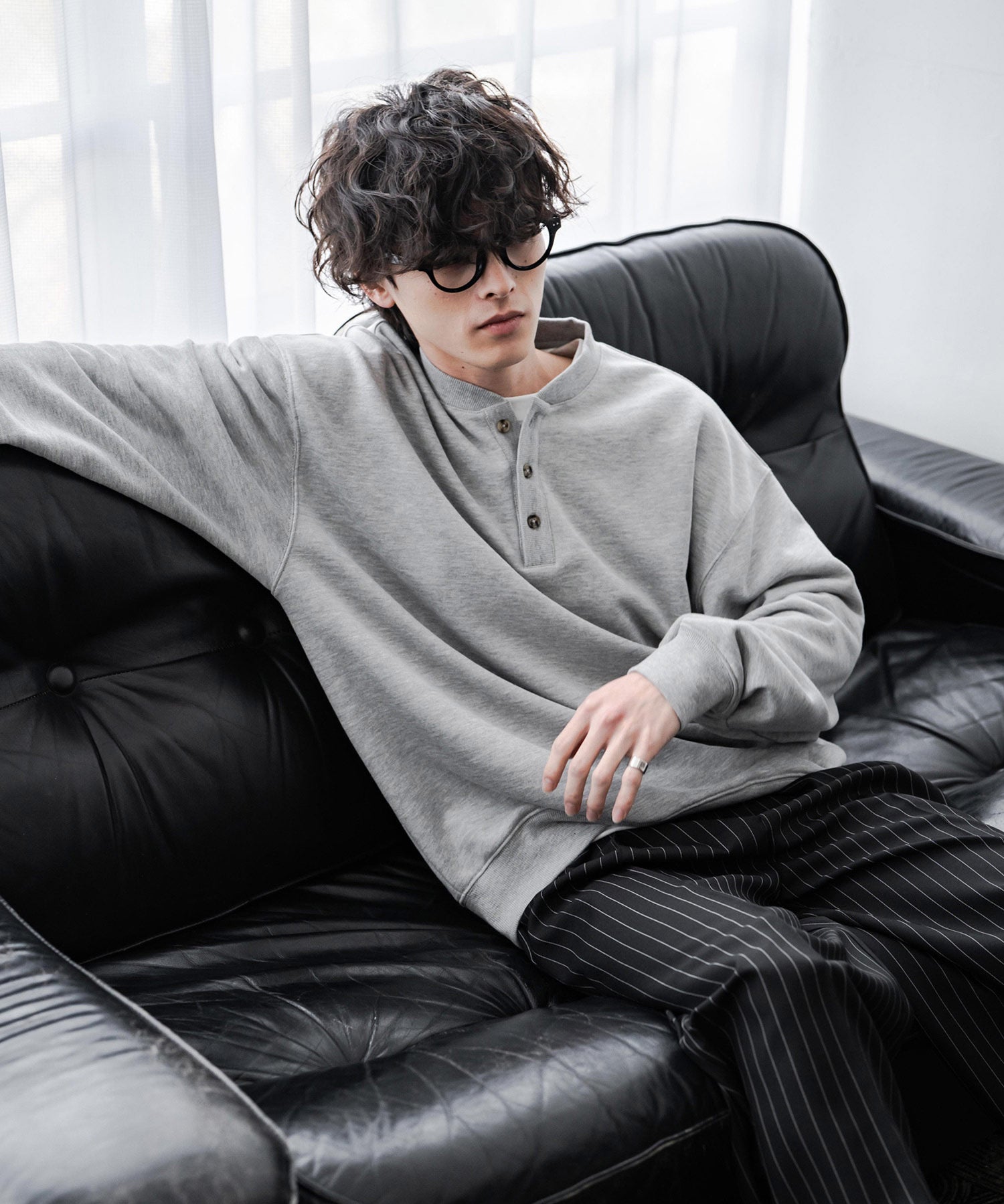 オーバーサイズ 裏毛ヘンリーネック長袖スウェット 15436 【セットアップ可能】