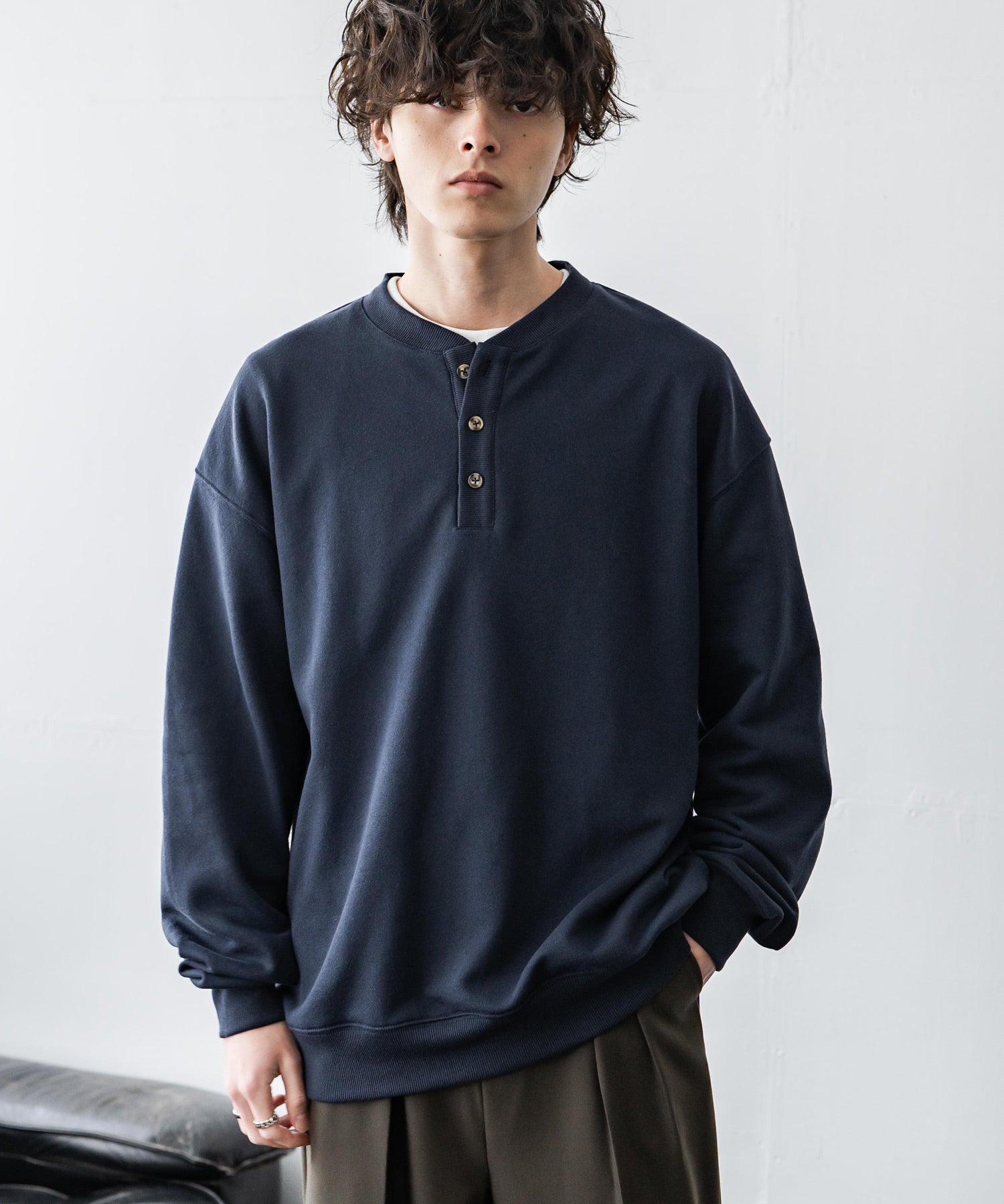 オーバーサイズ 裏毛ヘンリーネック長袖スウェット 15436 【セットアップ可能】