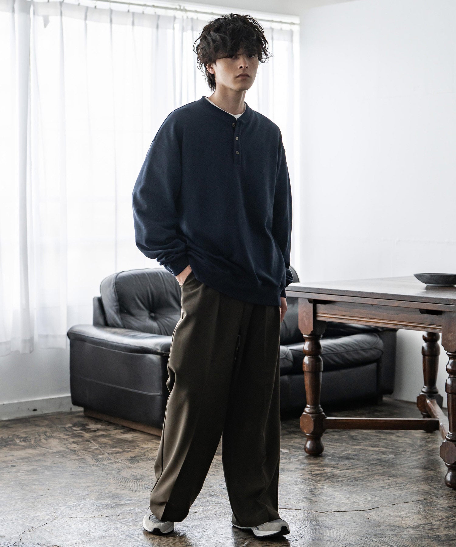 オーバーサイズ 裏毛ヘンリーネック長袖スウェット 15436 【セットアップ可能】