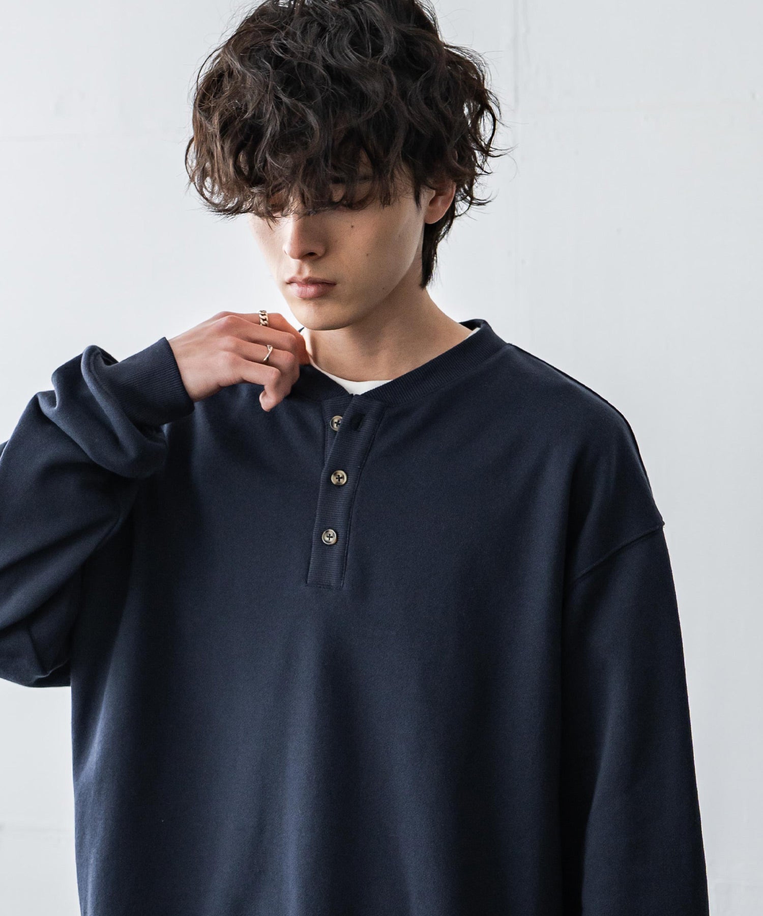 オーバーサイズ 裏毛ヘンリーネック長袖スウェット 15436 【セットアップ可能】