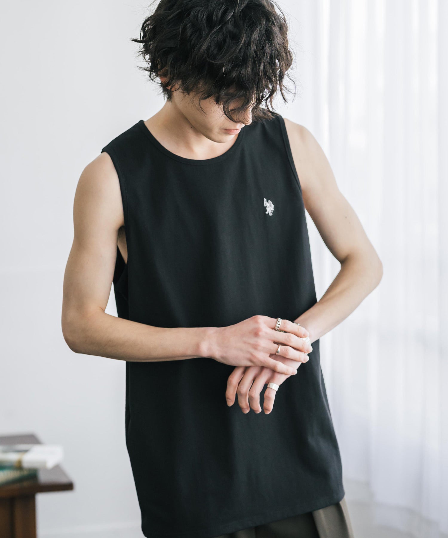 U.S. POLO ASSN. ユーエスポロアッスン 別注コラボワンポイントロゴ刺繍天竺タンクトップ/ノースリーブTee 15441