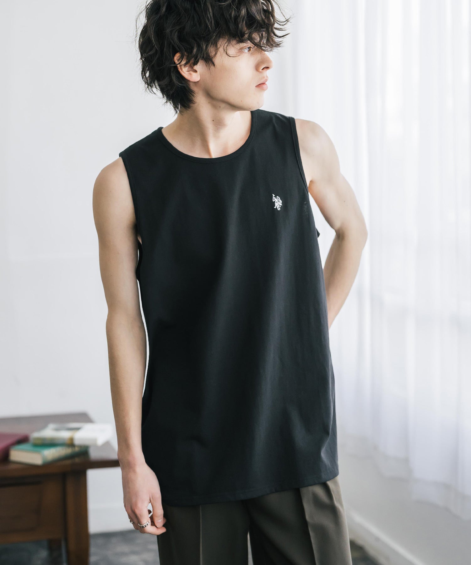 U.S. POLO ASSN. ユーエスポロアッスン 別注コラボワンポイントロゴ刺繍天竺タンクトップ/ノースリーブTee 15441