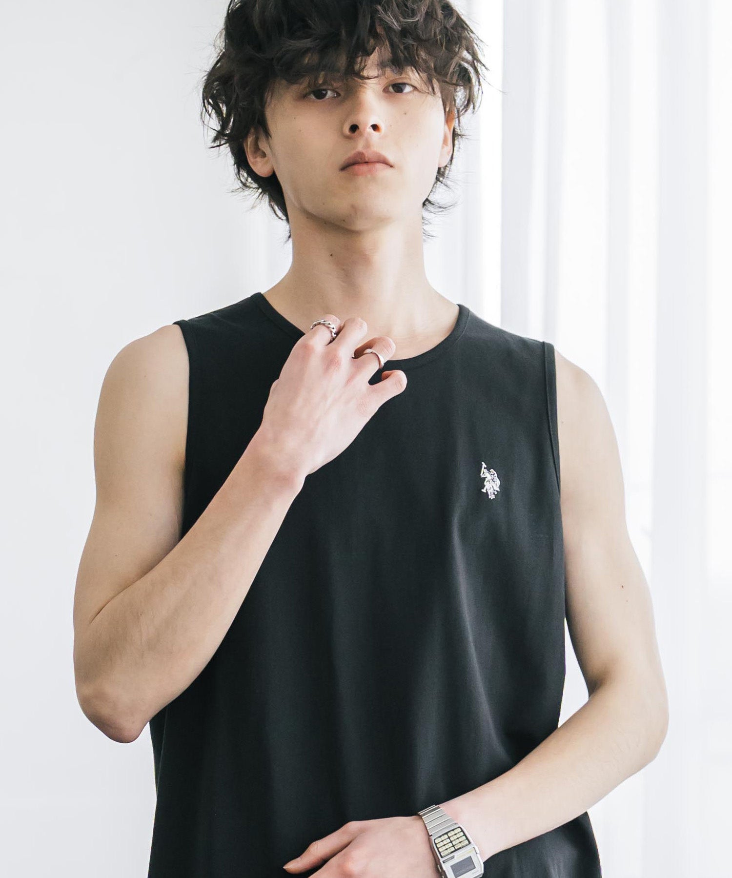 U.S. POLO ASSN. ユーエスポロアッスン 別注コラボワンポイントロゴ刺繍天竺タンクトップ/ノースリーブTee 15441