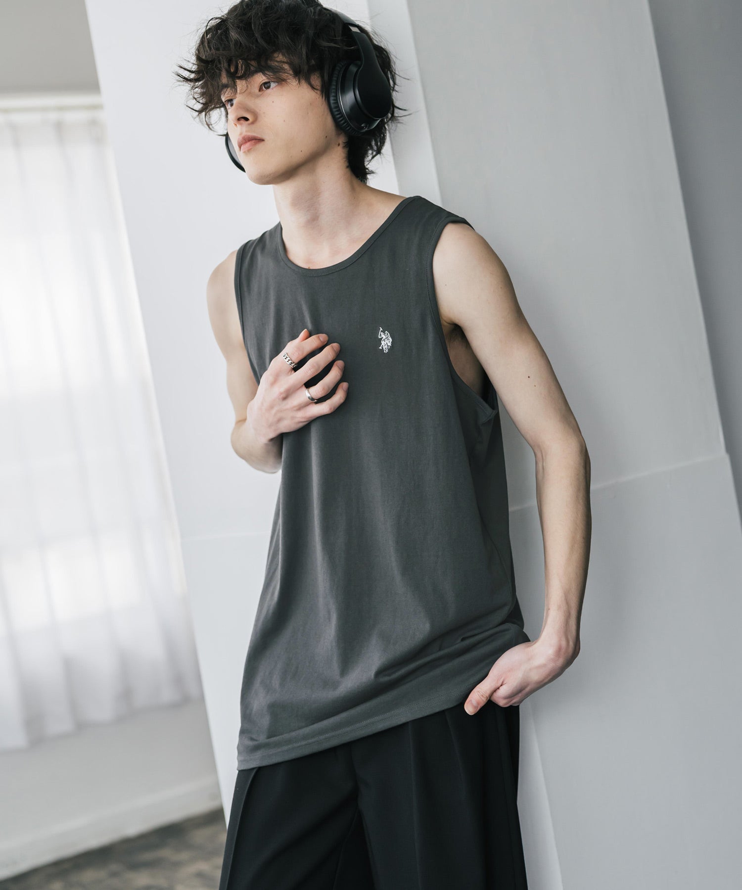 U.S. POLO ASSN. ユーエスポロアッスン 別注コラボワンポイントロゴ刺繍天竺タンクトップ/ノースリーブTee 15441