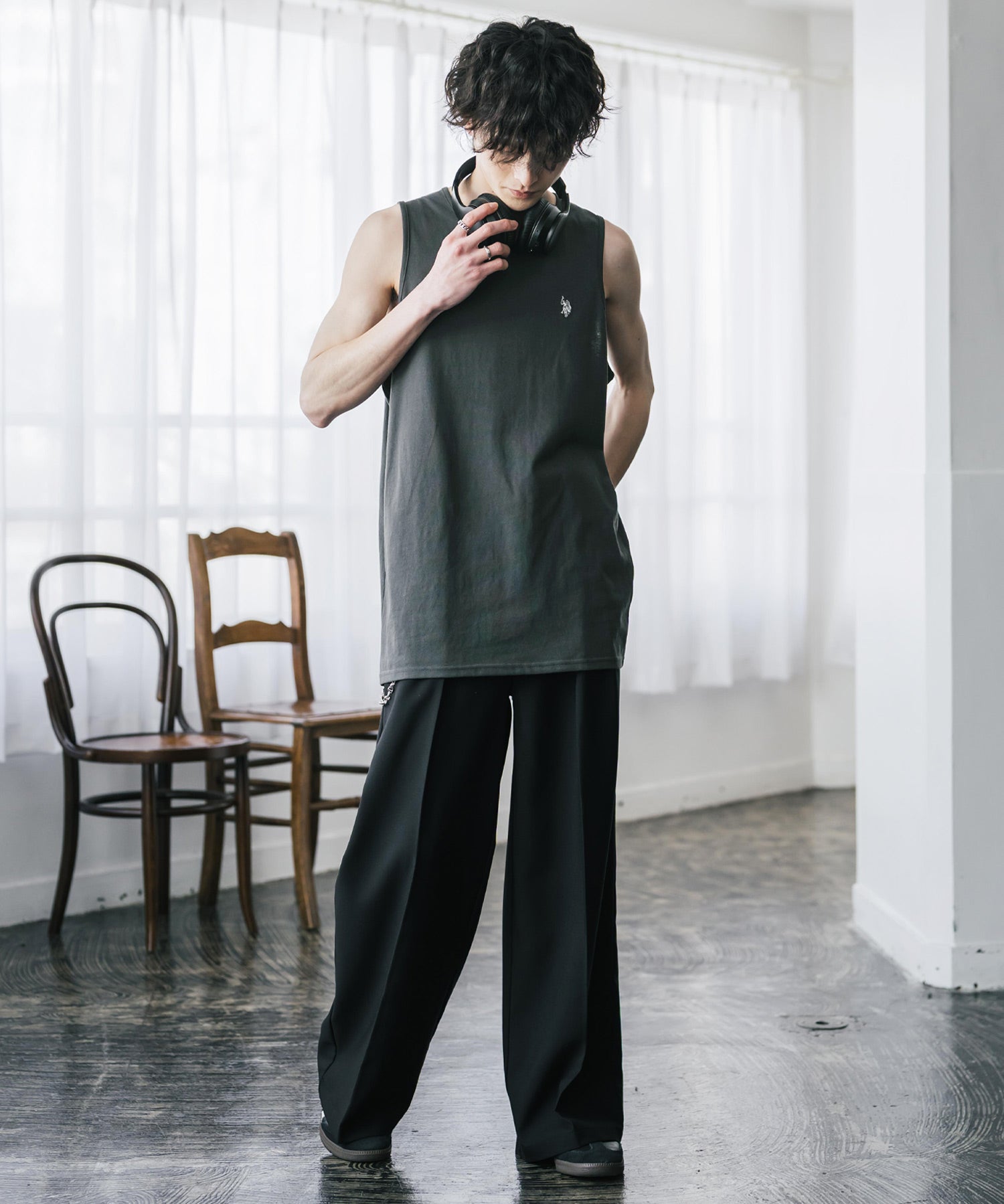 U.S. POLO ASSN. ユーエスポロアッスン 別注コラボワンポイントロゴ刺繍天竺タンクトップ/ノースリーブTee 15441