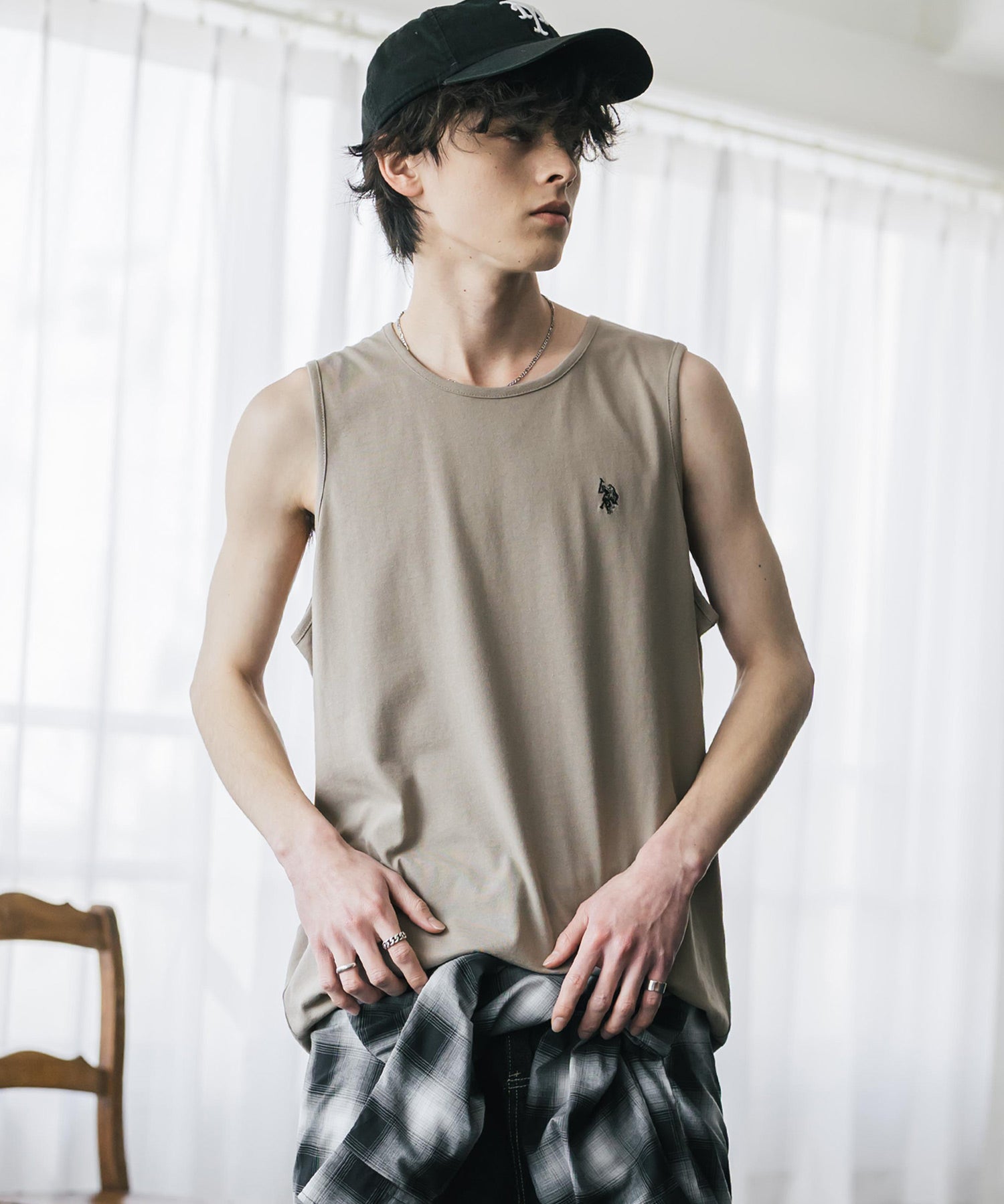 U.S. POLO ASSN. ユーエスポロアッスン 別注コラボワンポイントロゴ刺繍天竺タンクトップ/ノースリーブTee 15441