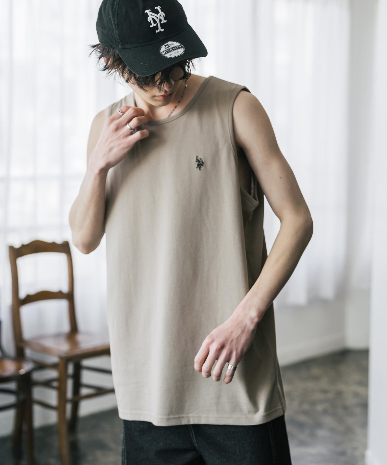 U.S. POLO ASSN. ユーエスポロアッスン 別注コラボワンポイントロゴ刺繍天竺タンクトップ/ノースリーブTee 15441