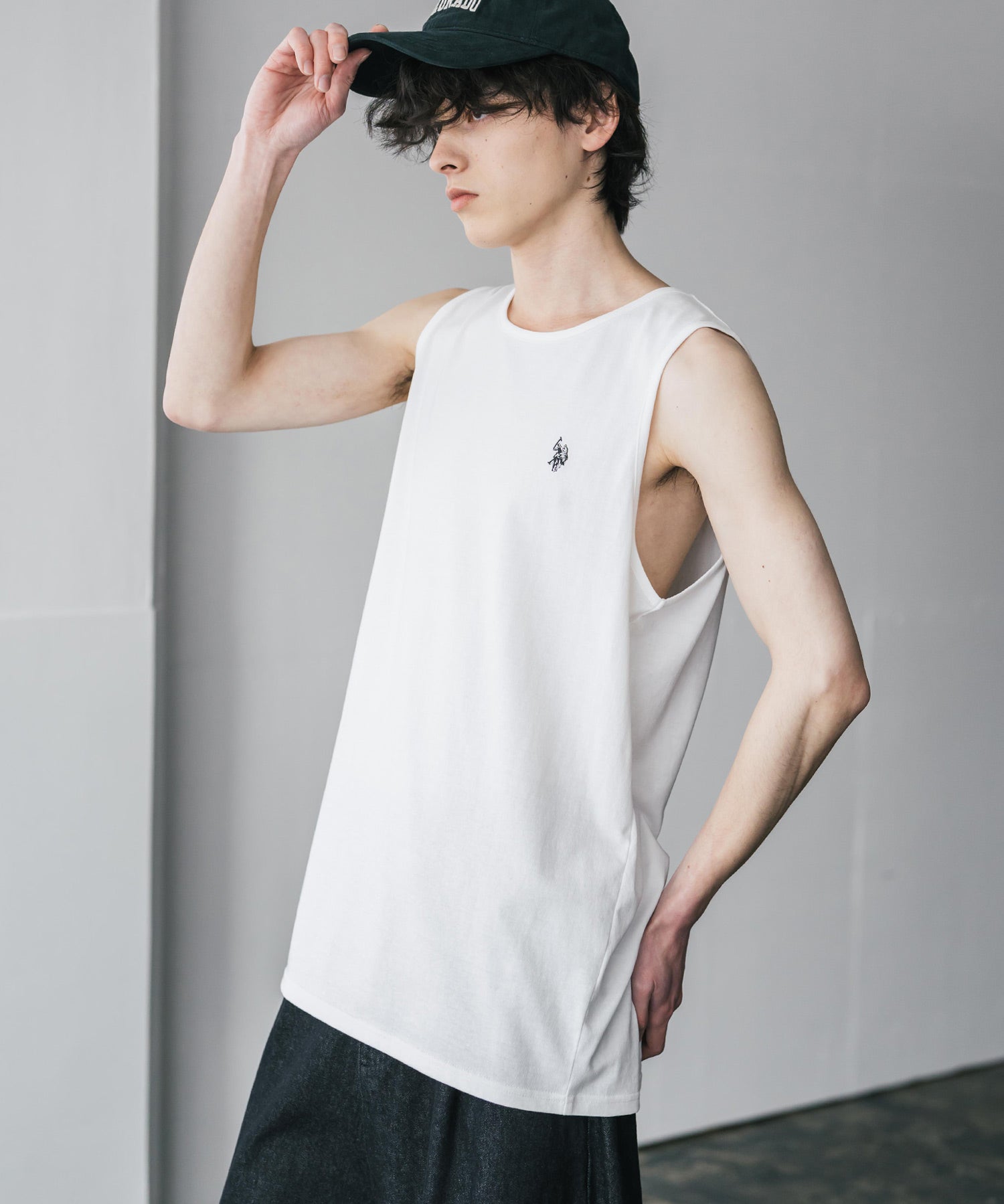 U.S. POLO ASSN. ユーエスポロアッスン 別注コラボワンポイントロゴ刺繍天竺タンクトップ/ノースリーブTee 15441