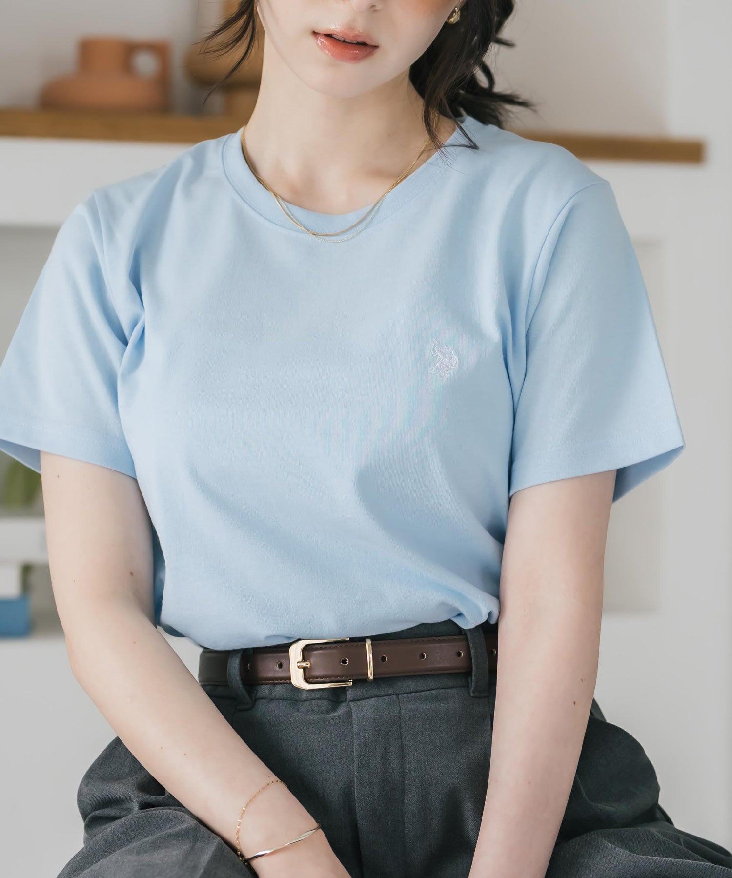 U.S. POLO ASSN. W's 別注コラボワンポイントロゴ刺繍半袖Tシャツ 15442