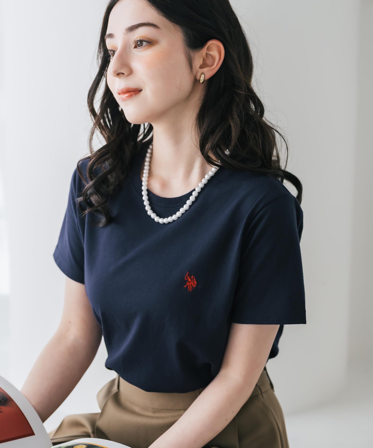 U.S. POLO ASSN. W's 別注コラボワンポイントロゴ刺繍半袖Tシャツ 15442
