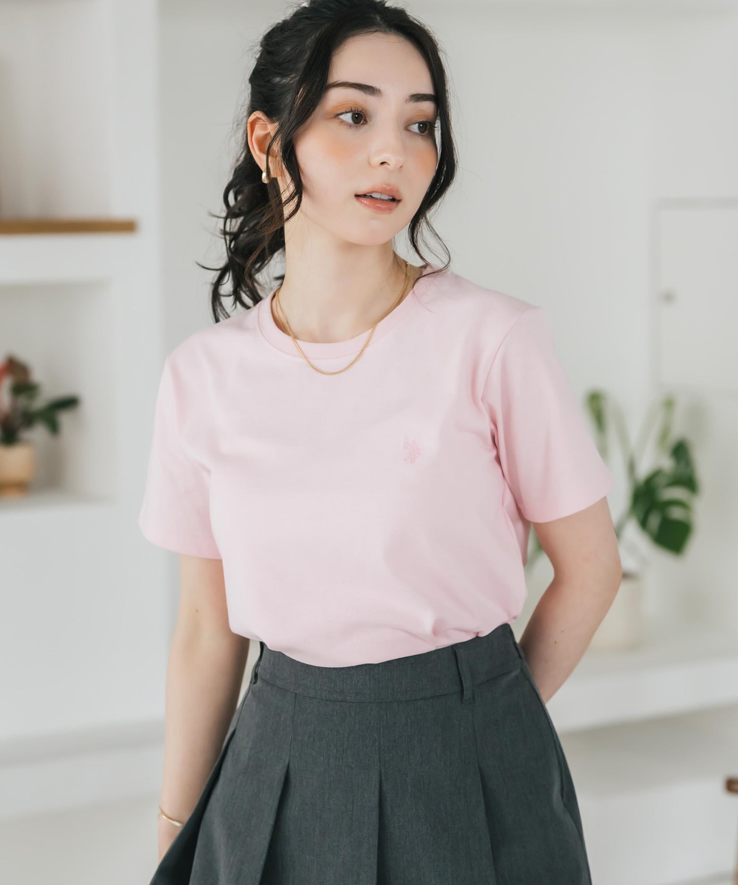 U.S. POLO ASSN. W's 別注コラボワンポイントロゴ刺繍半袖Tシャツ 15442