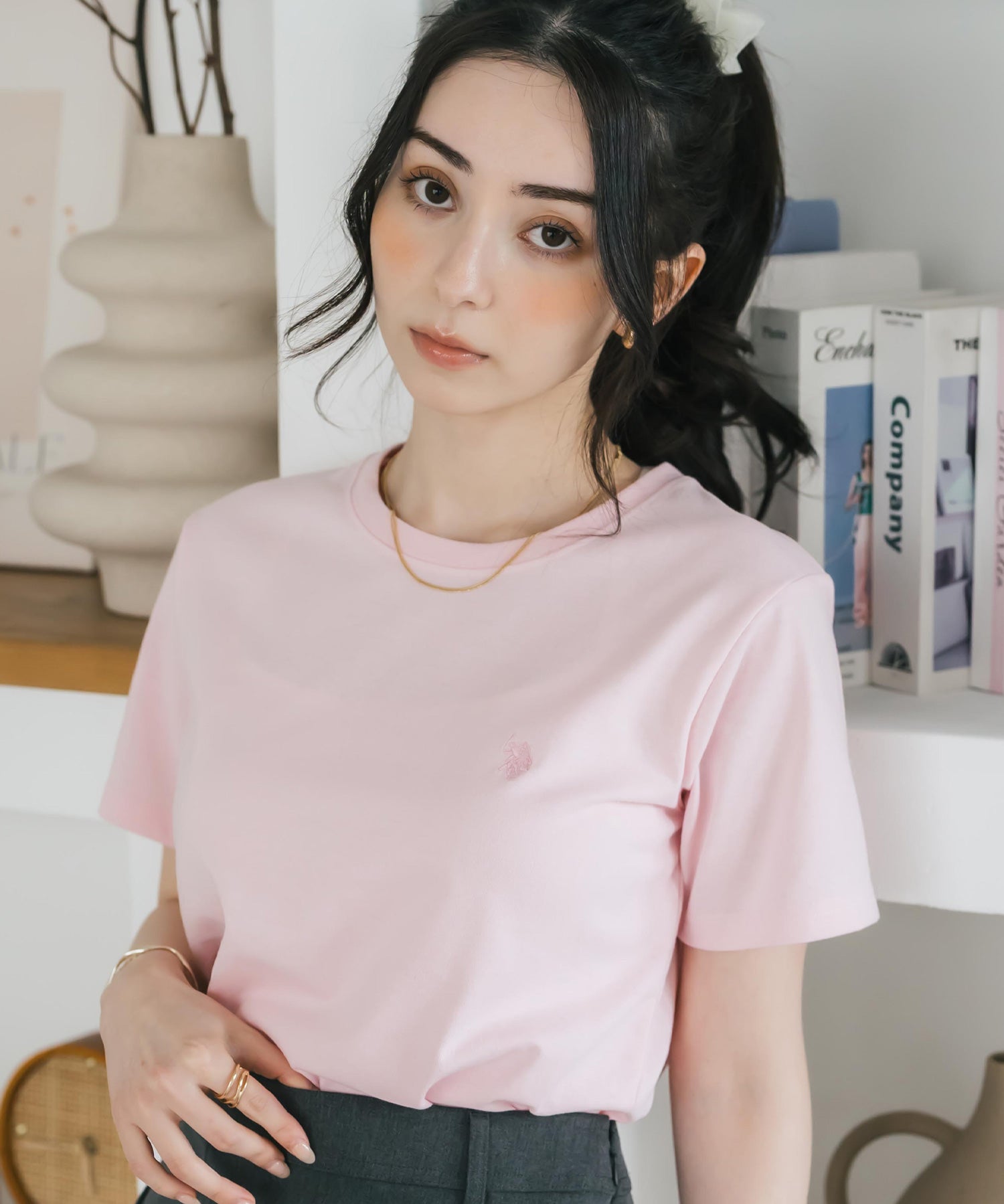 U.S. POLO ASSN. W's 別注コラボワンポイントロゴ刺繍半袖Tシャツ 15442