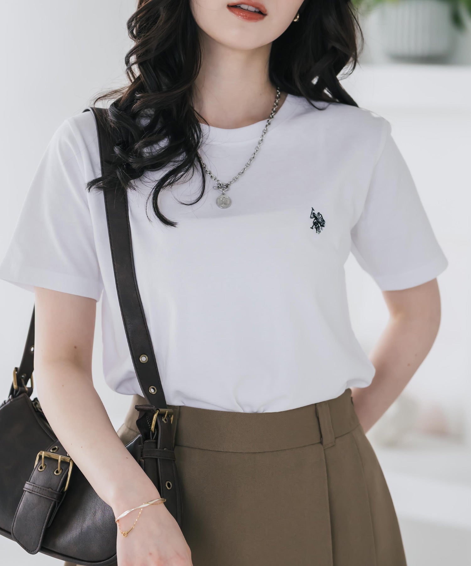 U.S. POLO ASSN. W's 別注コラボワンポイントロゴ刺繍半袖Tシャツ 15442