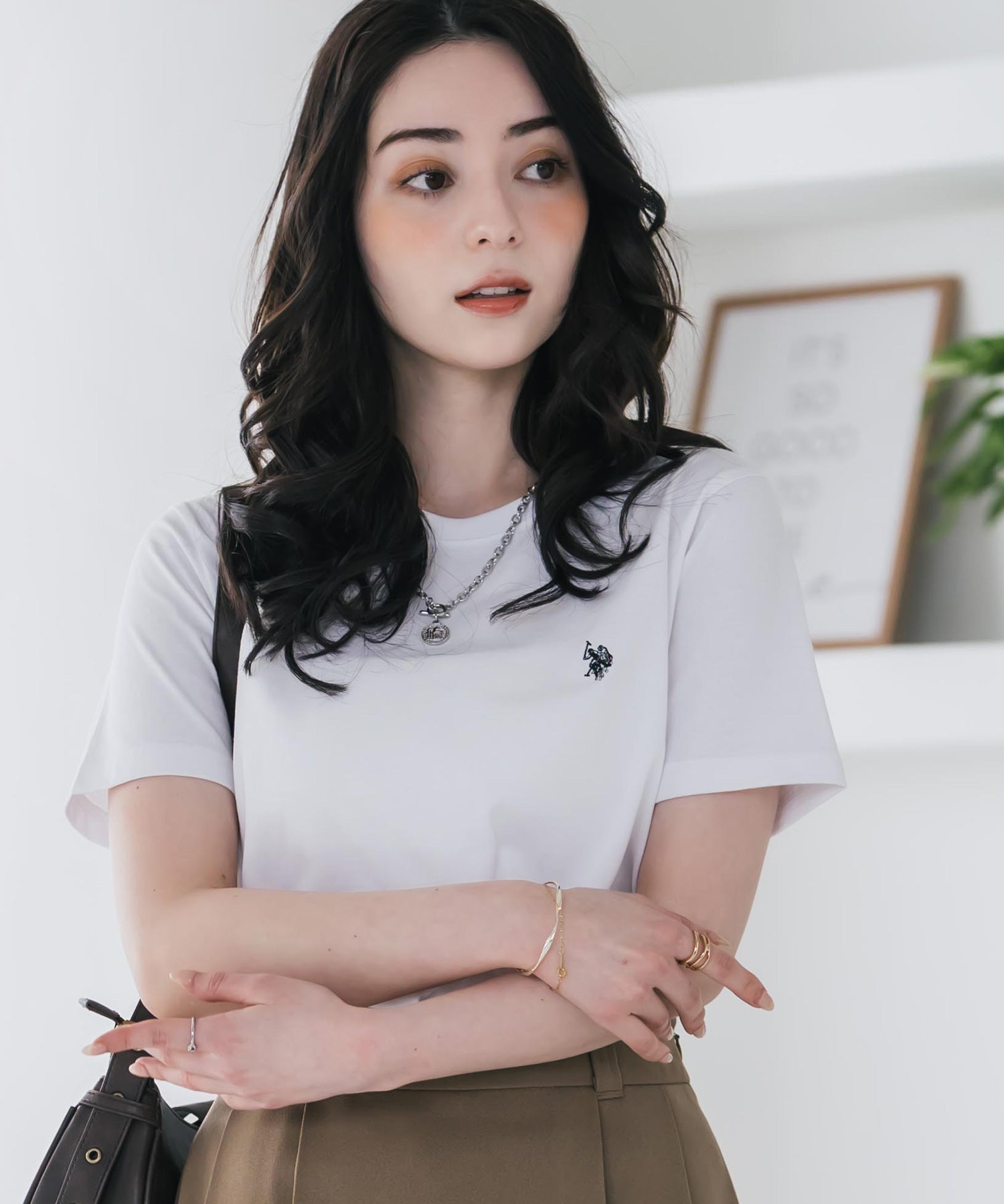 U.S. POLO ASSN. W's 別注コラボワンポイントロゴ刺繍半袖Tシャツ 15442