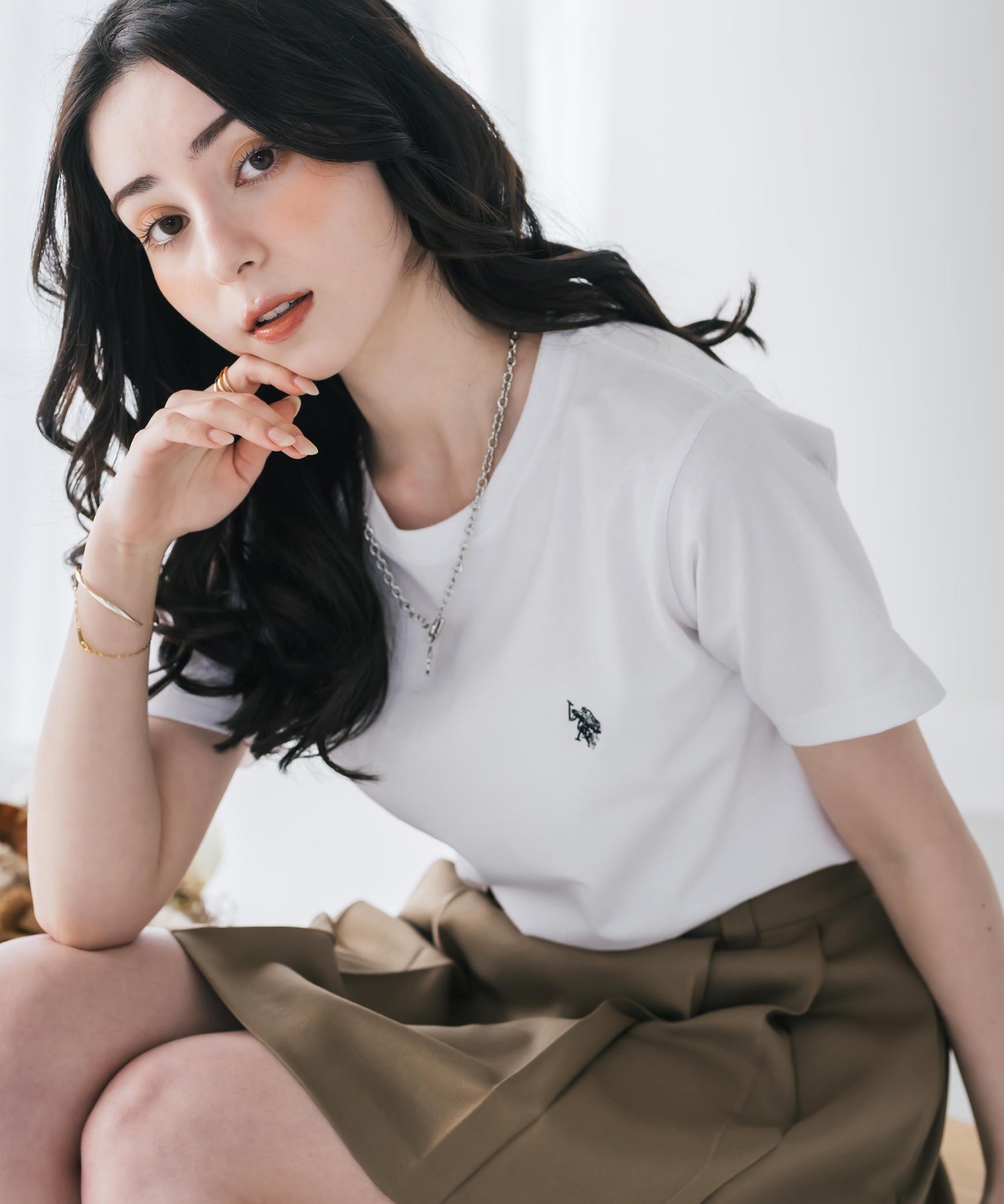 U.S. POLO ASSN. W's 別注コラボワンポイントロゴ刺繍半袖Tシャツ 15442