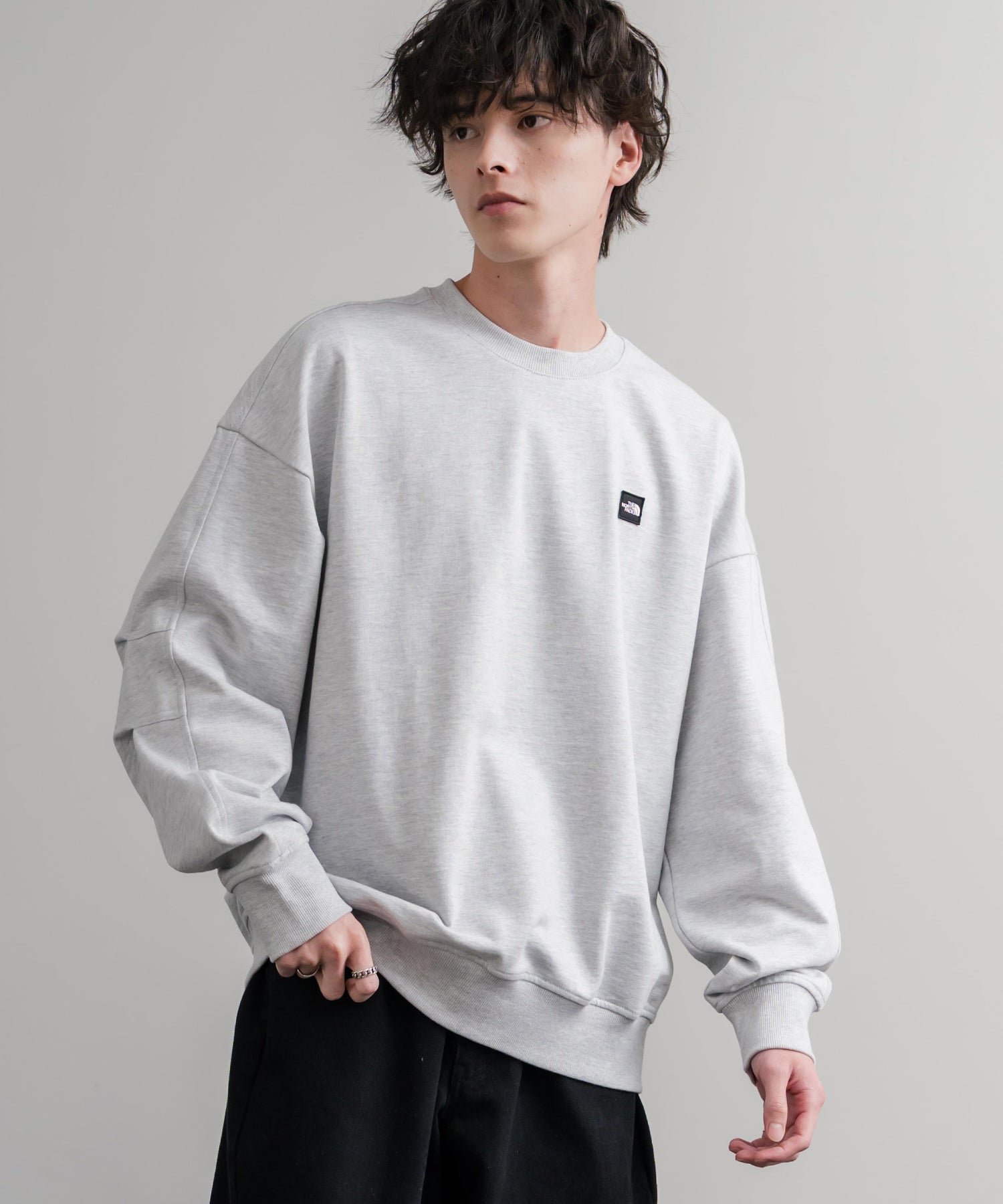 新色追加 日本未展開モデル WHITE LABEL THE NORTH FACE ESSENTIAL SWEATSHIRTS ルーズフィットワンポイントロゴスウェットトレーナー 15459