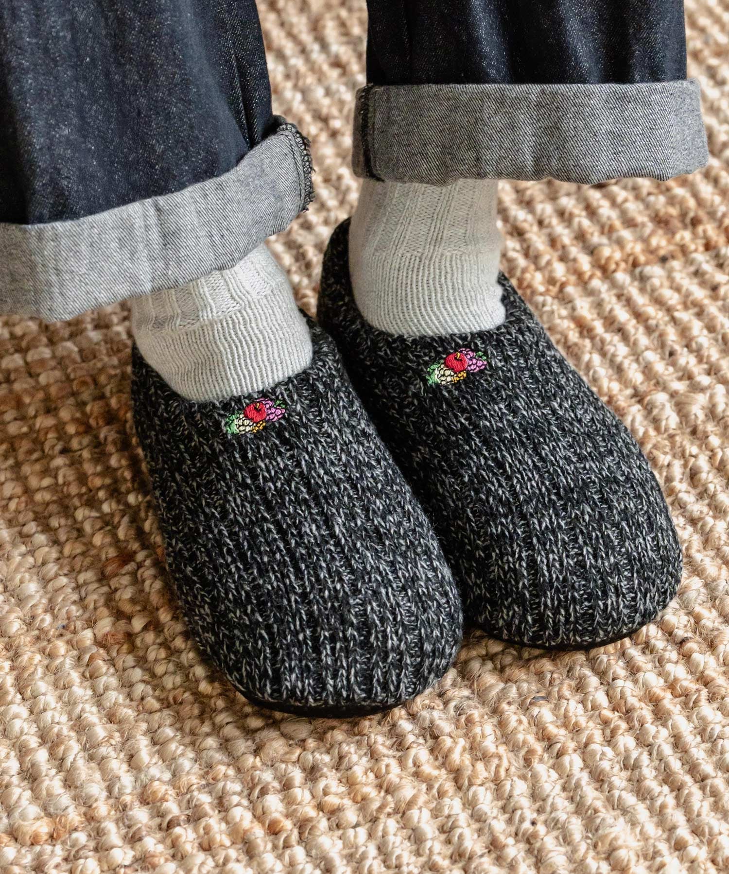 FRUIT OF THE LOOM フルーツオブザルーム 裏ボア刺繍スリッパ/ワンポイントロゴニット室内用スリッパ 15460