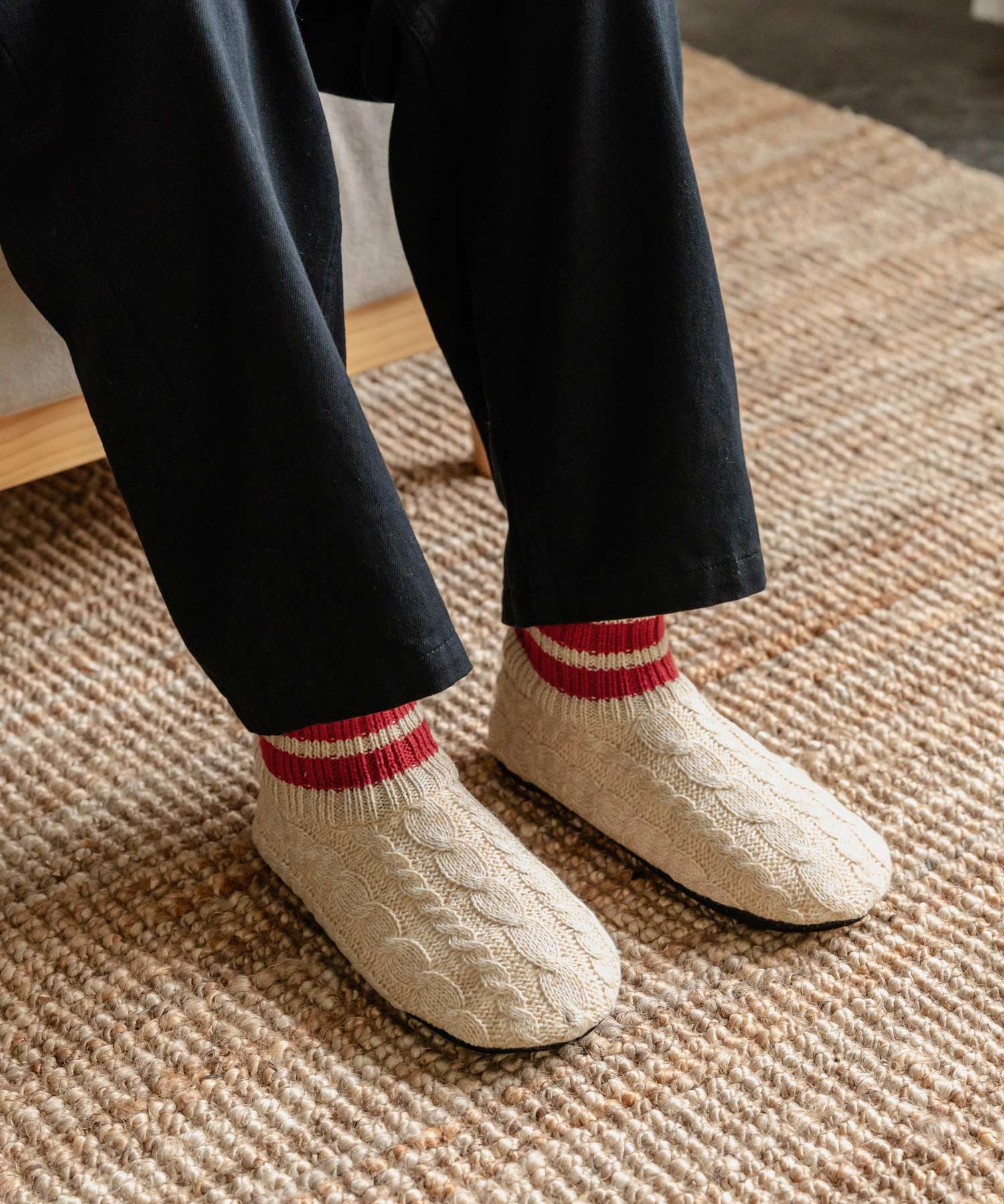 FRUIT OF THE LOOM フルーツオブザルーム 内ボアリンクススリッパ/リンクス編みワンポイントロゴ室内用スリッパ 15461