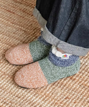 FRUIT OF THE LOOM フルーツオブザルーム カラーブロックスリッパ/クォーター丈裏ボアニット室内用スリッパ 15462