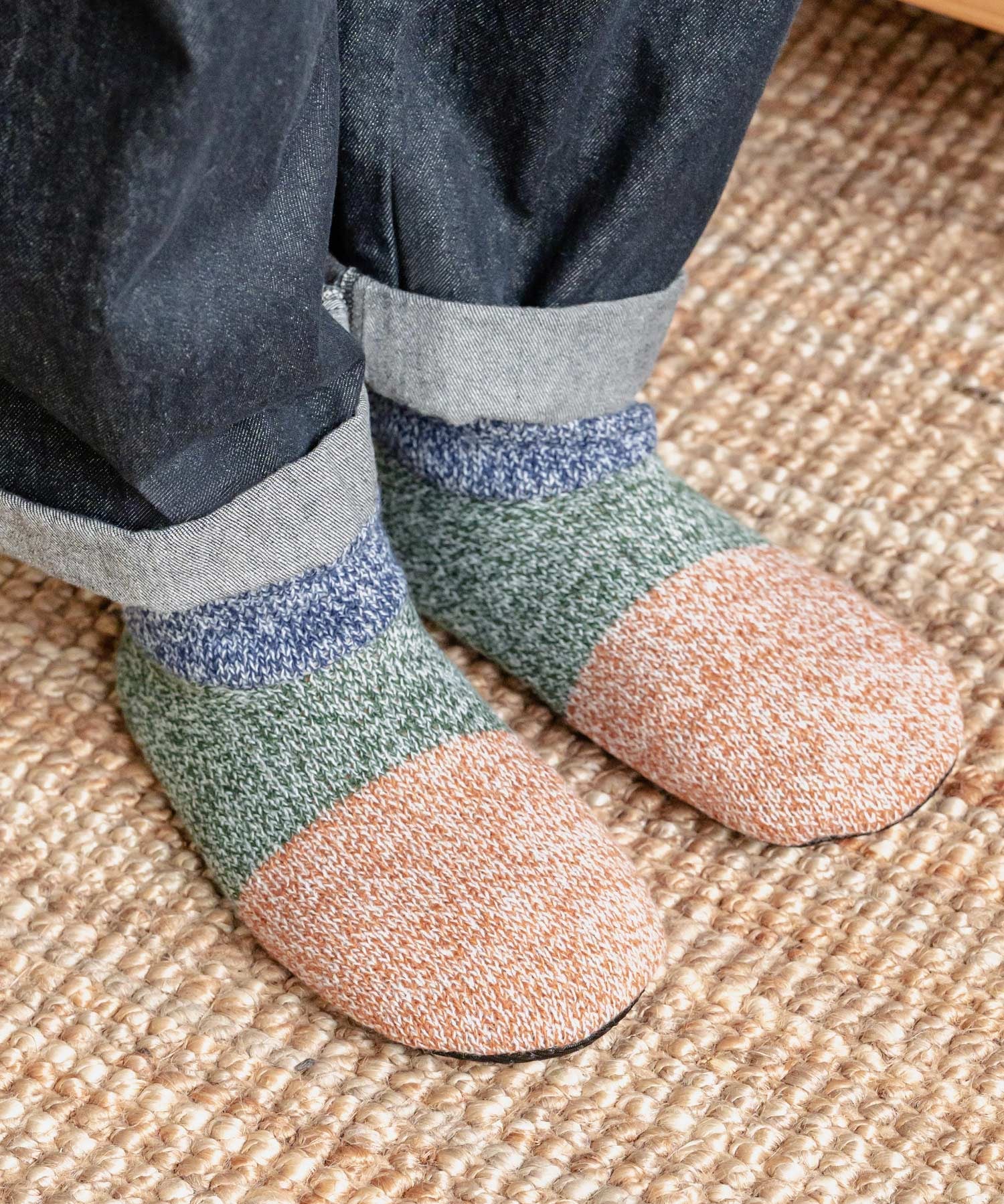 FRUIT OF THE LOOM フルーツオブザルーム カラーブロックスリッパ/クォーター丈裏ボアニット室内用スリッパ 15462