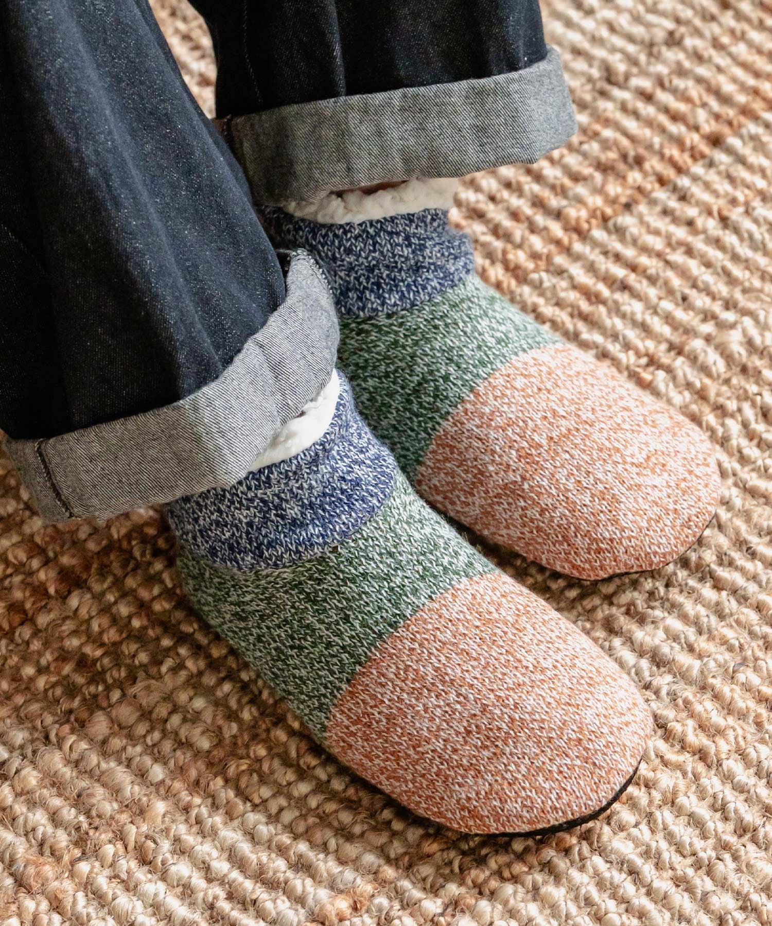 FRUIT OF THE LOOM フルーツオブザルーム カラーブロックスリッパ/クォーター丈裏ボアニット室内用スリッパ 15462