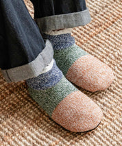 FRUIT OF THE LOOM フルーツオブザルーム カラーブロックスリッパ/クォーター丈裏ボアニット室内用スリッパ 15462