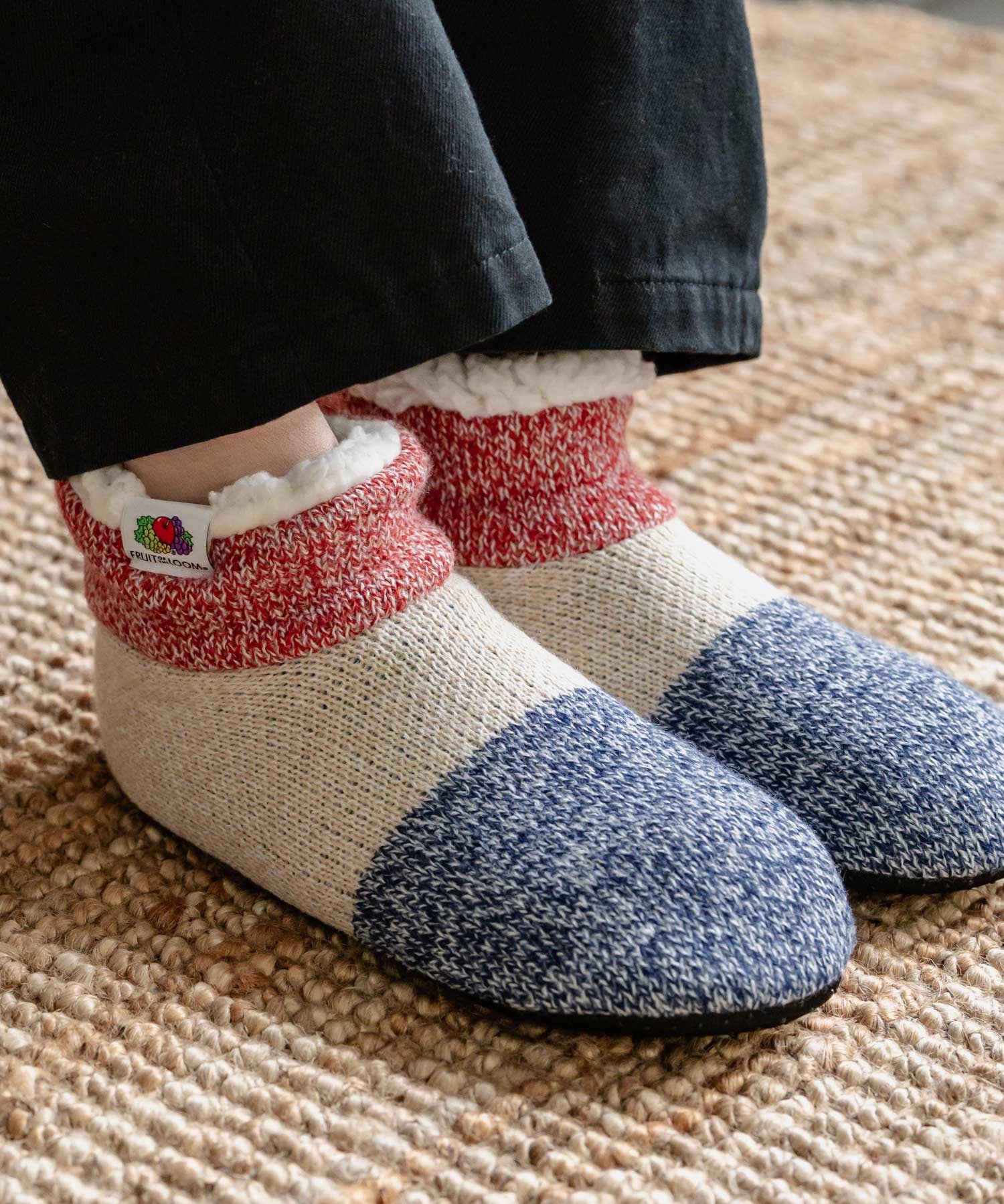 FRUIT OF THE LOOM フルーツオブザルーム カラーブロックスリッパ/クォーター丈裏ボアニット室内用スリッパ 15462