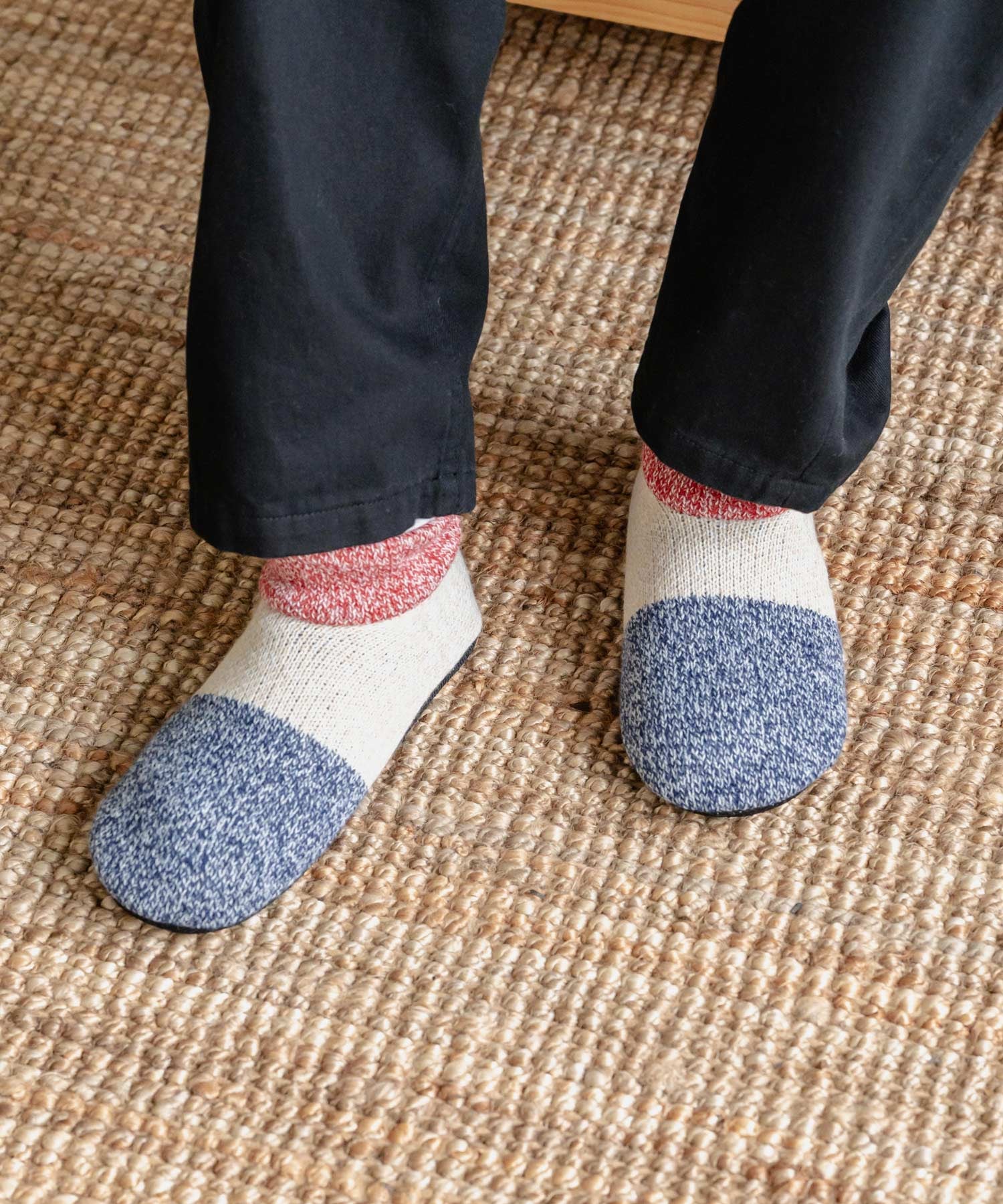 FRUIT OF THE LOOM フルーツオブザルーム カラーブロックスリッパ/クォーター丈裏ボアニット室内用スリッパ 15462