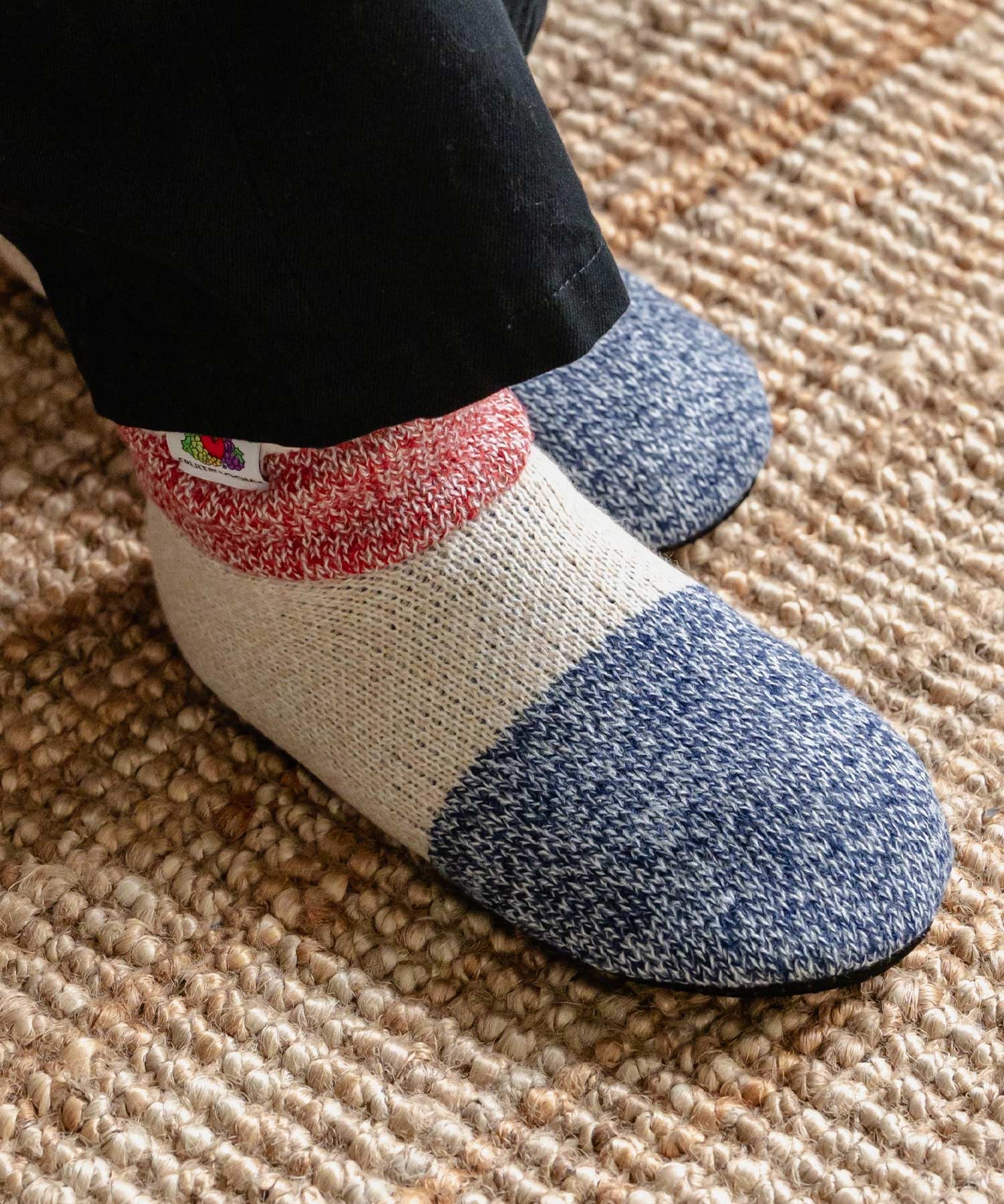 FRUIT OF THE LOOM フルーツオブザルーム カラーブロックスリッパ/クォーター丈裏ボアニット室内用スリッパ 15462