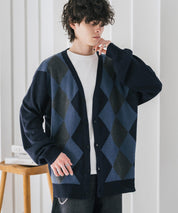 新色追加 接触冷感 UVカット 無地/アーガイル柄/チェック柄 オーバーサイズハイゲージVネックサマーニット長袖カーディガン 15471