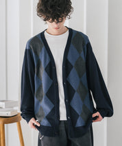 新色追加 接触冷感 UVカット 無地/アーガイル柄/チェック柄 オーバーサイズハイゲージVネックサマーニット長袖カーディガン 15471