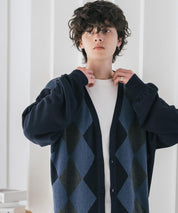 新色追加 接触冷感 UVカット 無地/アーガイル柄/チェック柄 オーバーサイズハイゲージVネックサマーニット長袖カーディガン 15471