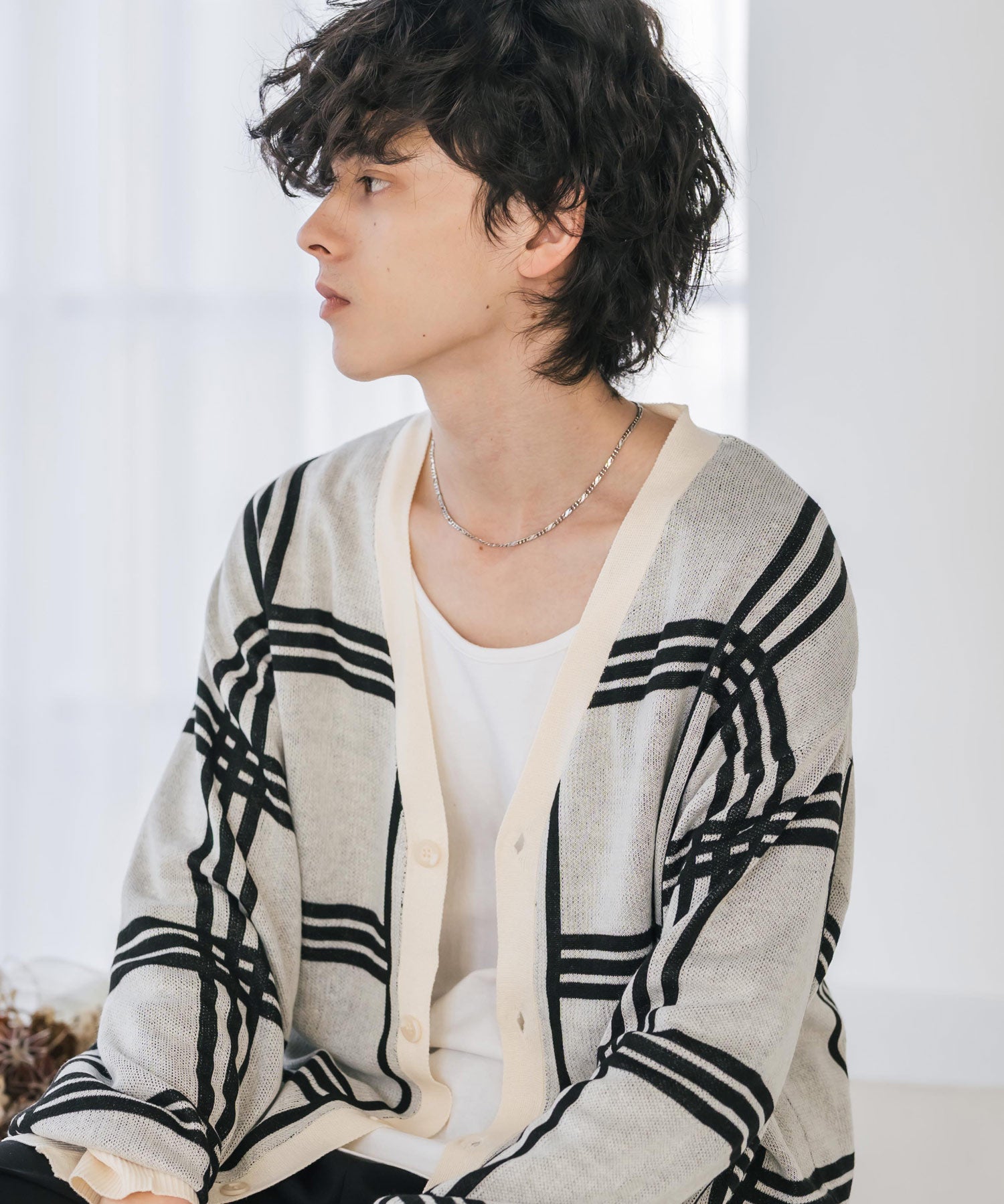 新色追加 接触冷感 UVカット 無地/アーガイル柄/チェック柄 オーバーサイズハイゲージVネックサマーニット長袖カーディガン 15471