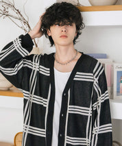 新色追加 接触冷感 UVカット 無地/アーガイル柄/チェック柄 オーバーサイズハイゲージVネックサマーニット長袖カーディガン 15471