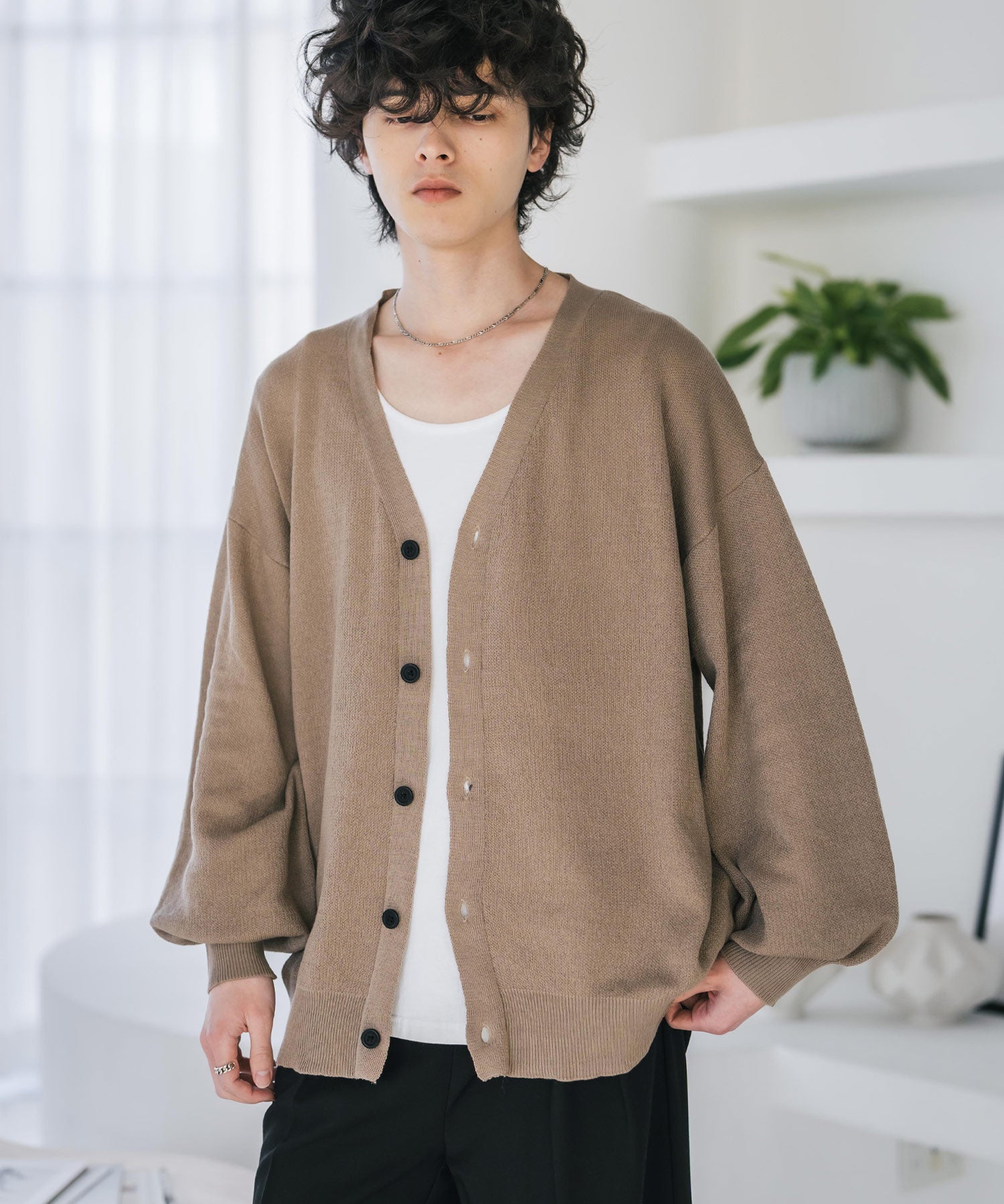 新色追加 接触冷感 UVカット 無地/アーガイル柄/チェック柄 オーバーサイズハイゲージVネックサマーニット長袖カーディガン 15471