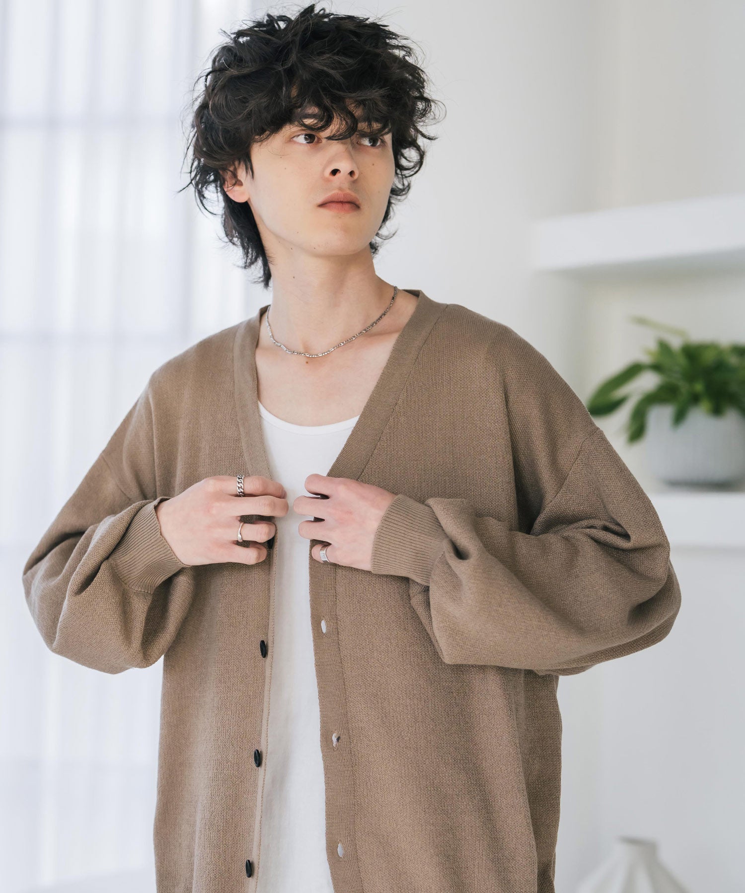 新色追加 接触冷感 UVカット 無地/アーガイル柄/チェック柄 オーバーサイズハイゲージVネックサマーニット長袖カーディガン 15471