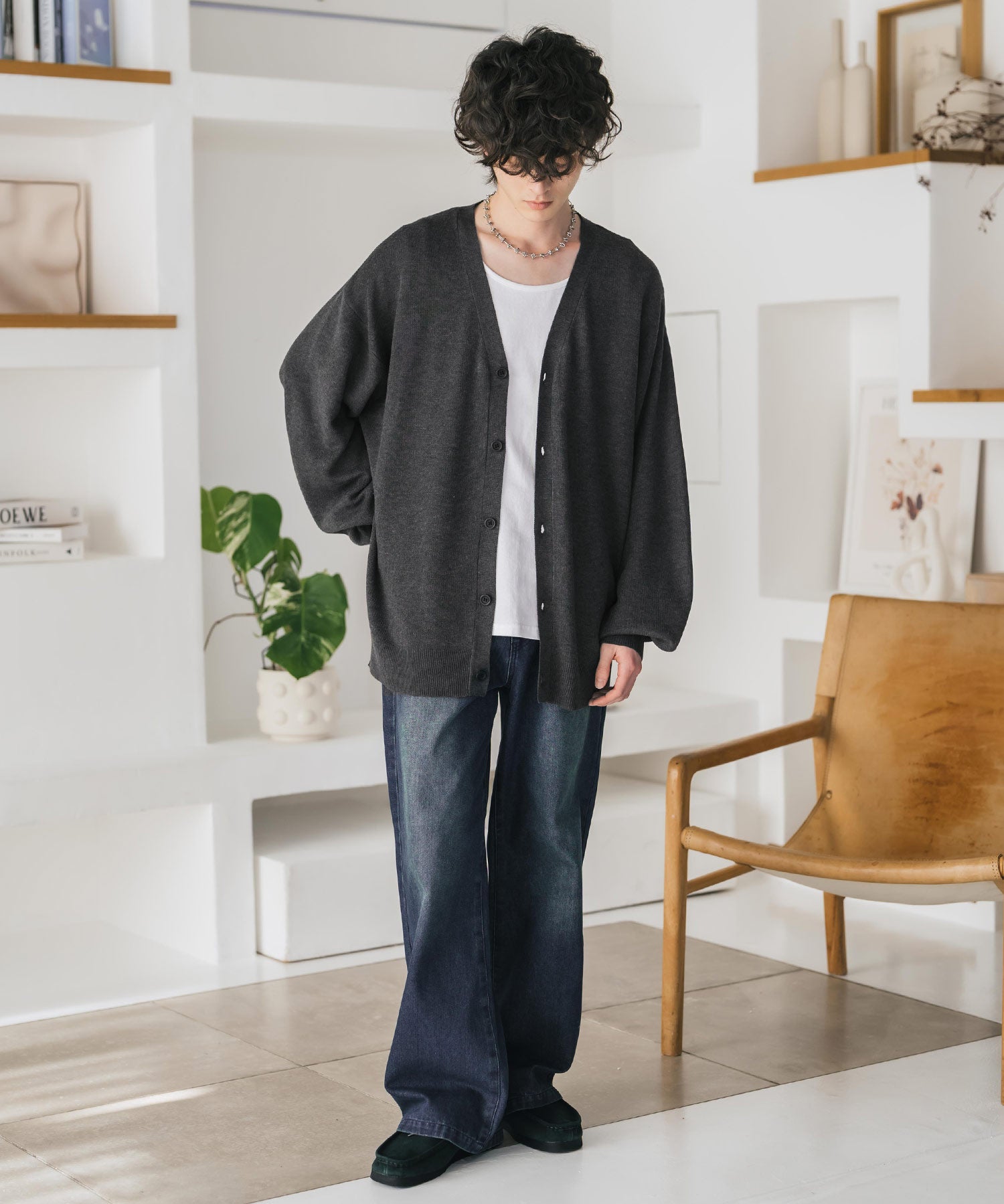 新色追加 接触冷感 UVカット 無地/アーガイル柄/チェック柄 オーバーサイズハイゲージVネックサマーニット長袖カーディガン 15471