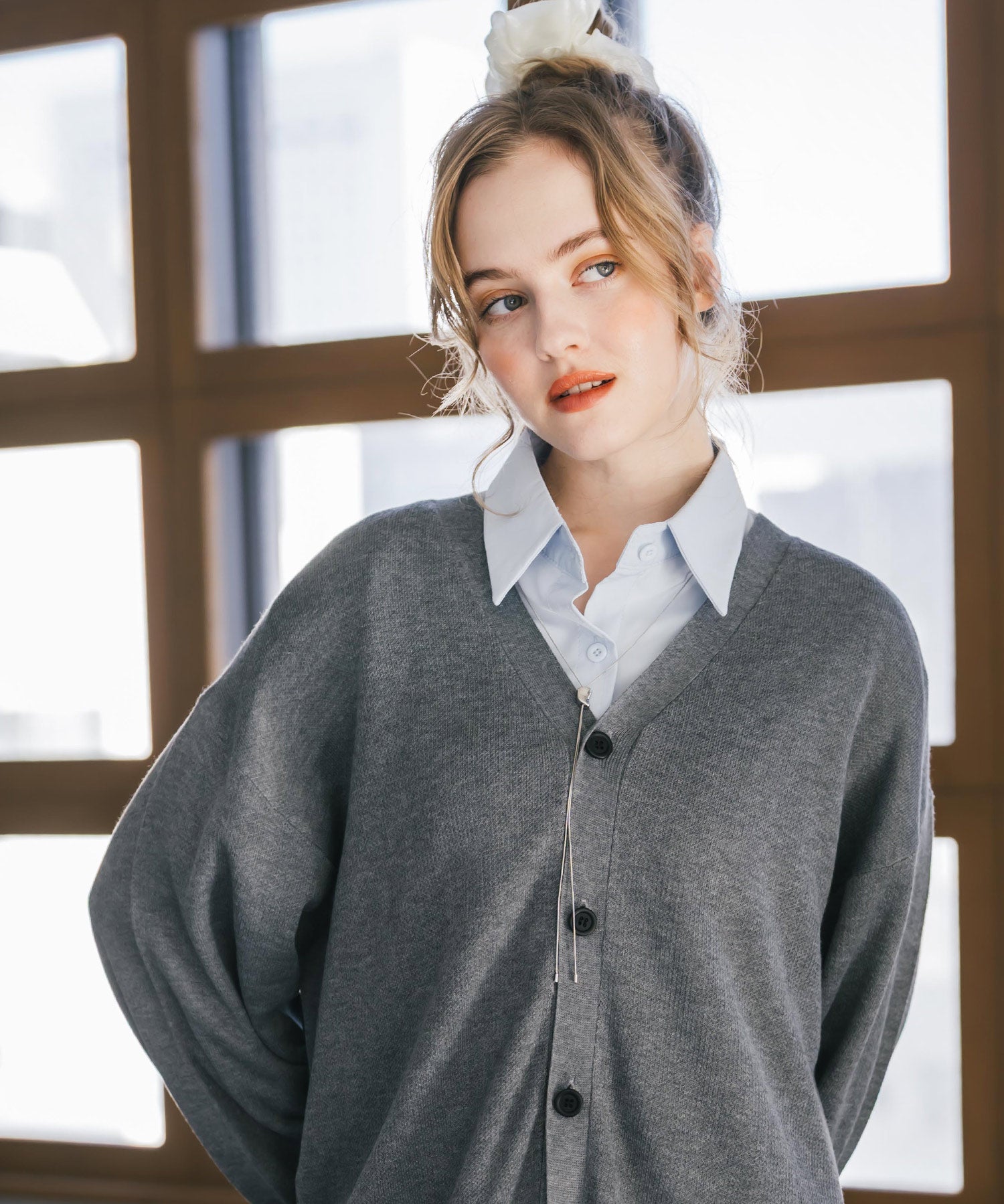 新色追加 接触冷感 UVカット 無地/アーガイル柄/チェック柄 オーバーサイズハイゲージVネックサマーニット長袖カーディガン 15471