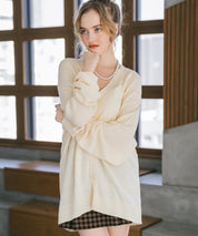 新色追加 接触冷感 UVカット 無地/アーガイル柄/チェック柄 オーバーサイズハイゲージVネックサマーニット長袖カーディガン 15471