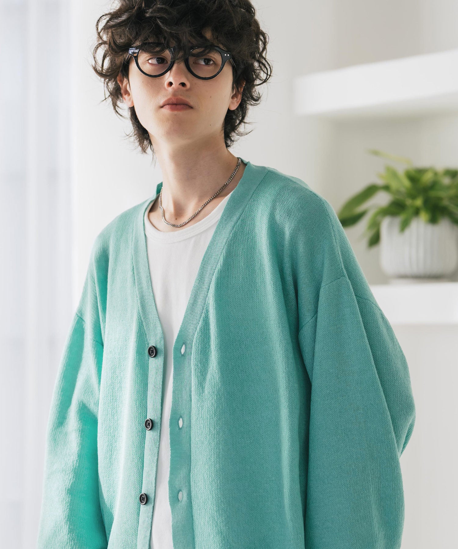 新色追加 接触冷感 UVカット 無地/アーガイル柄/チェック柄 オーバーサイズハイゲージVネックサマーニット長袖カーディガン 15471