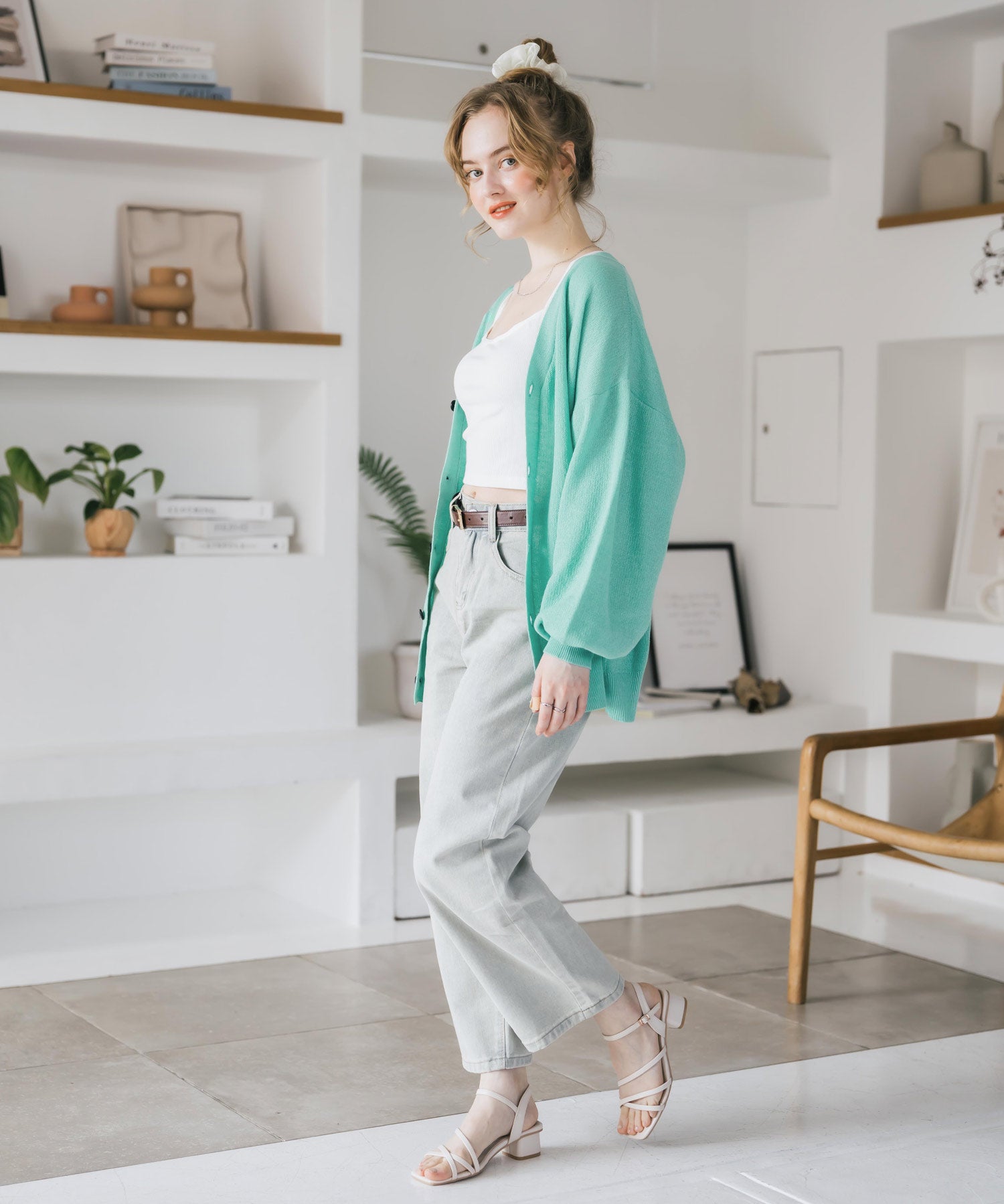 新色追加 接触冷感 UVカット 無地/アーガイル柄/チェック柄 オーバーサイズハイゲージVネックサマーニット長袖カーディガン 15471