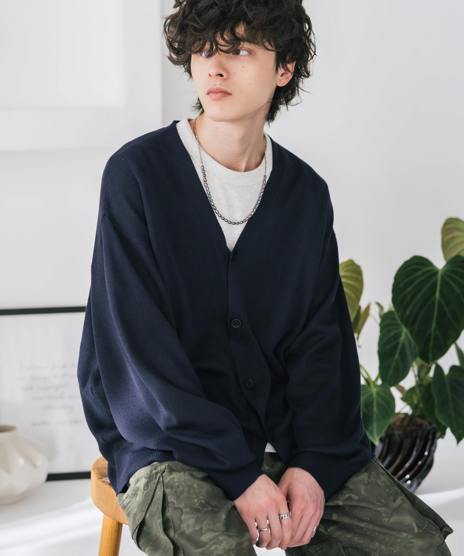 新色追加 接触冷感 UVカット 無地/アーガイル柄/チェック柄 オーバーサイズハイゲージVネックサマーニット長袖カーディガン 15471