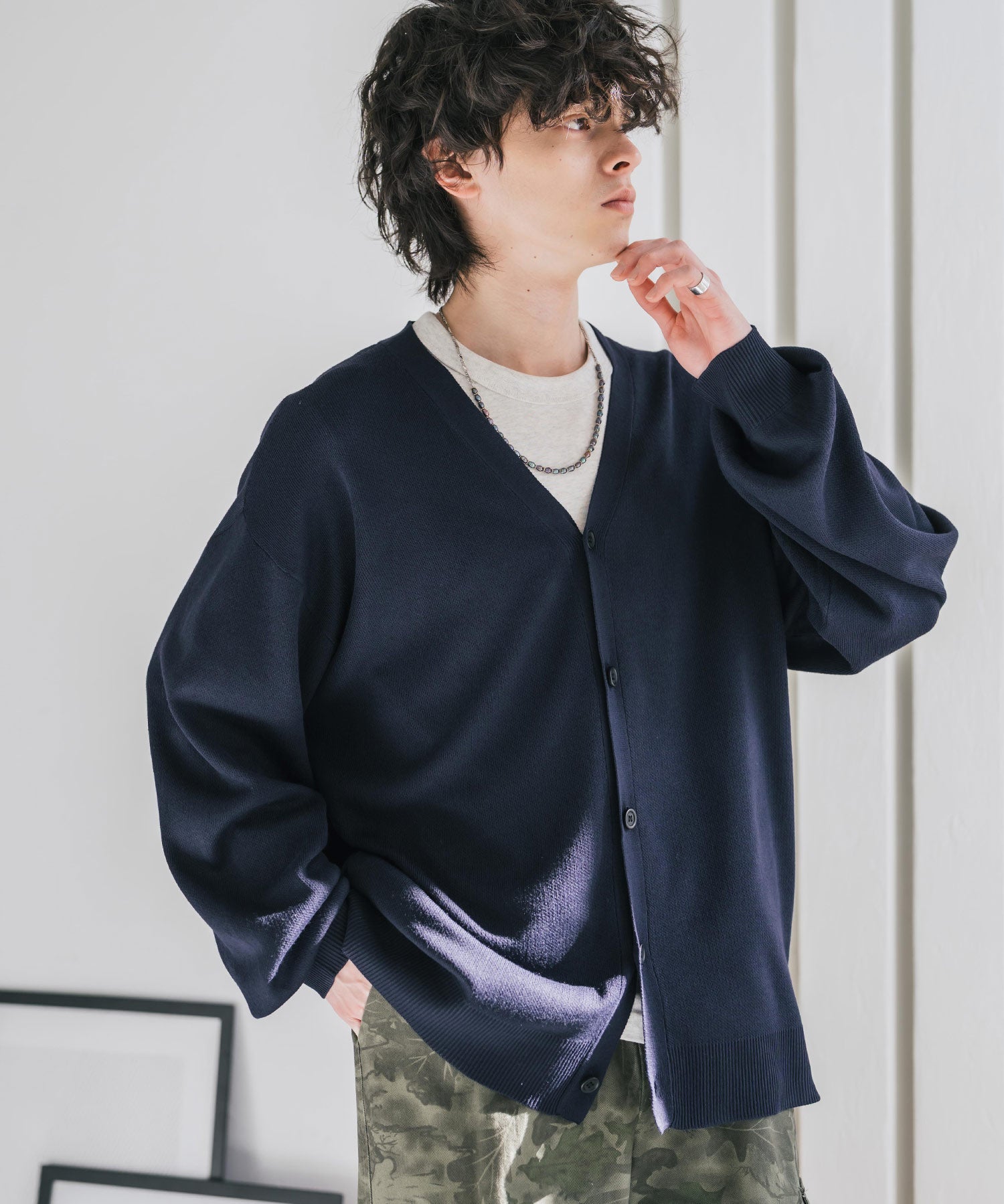 新色追加 接触冷感 UVカット 無地/アーガイル柄/チェック柄 オーバーサイズハイゲージVネックサマーニット長袖カーディガン 15471