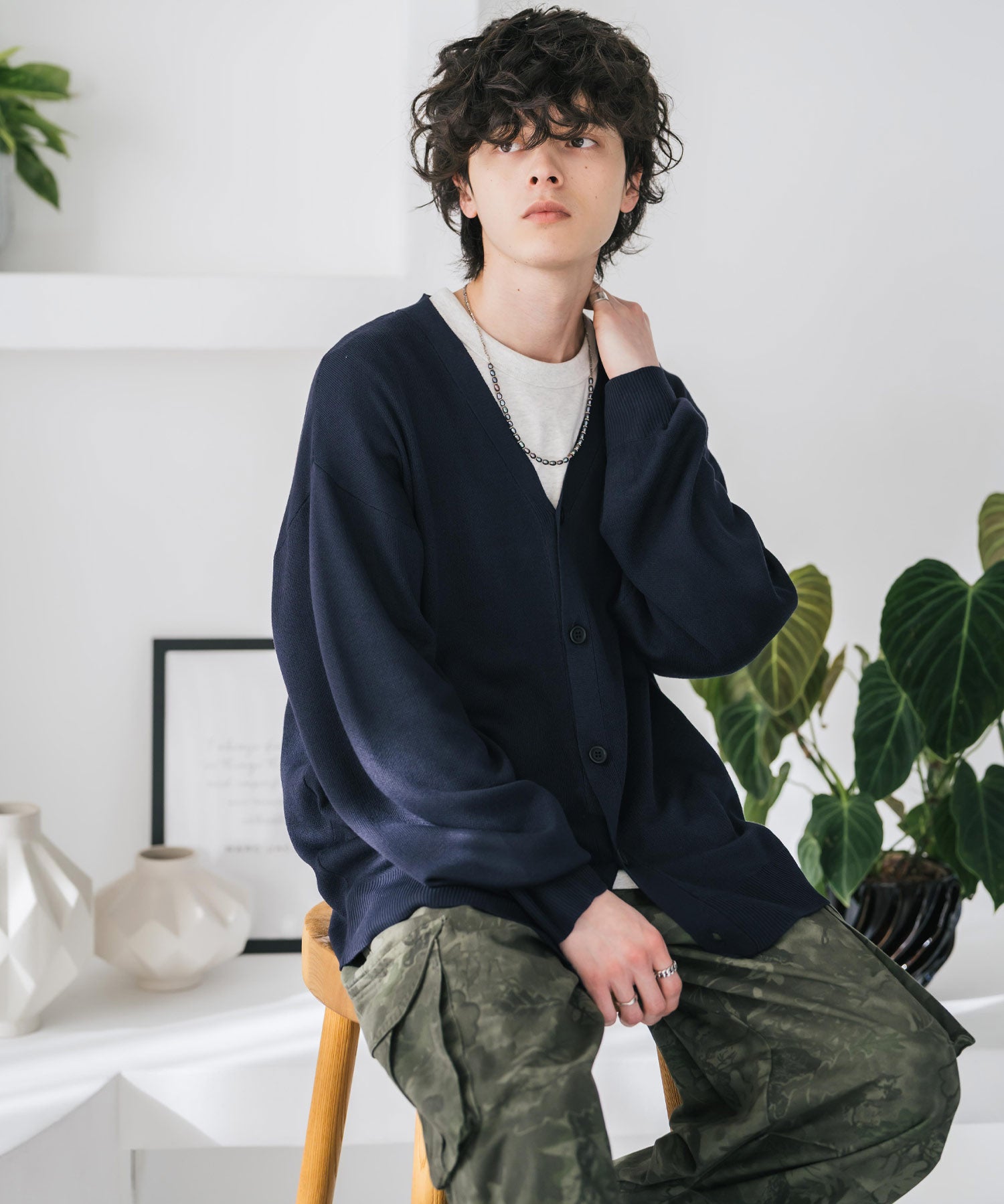 新色追加 接触冷感 UVカット 無地/アーガイル柄/チェック柄 オーバーサイズハイゲージVネックサマーニット長袖カーディガン 15471