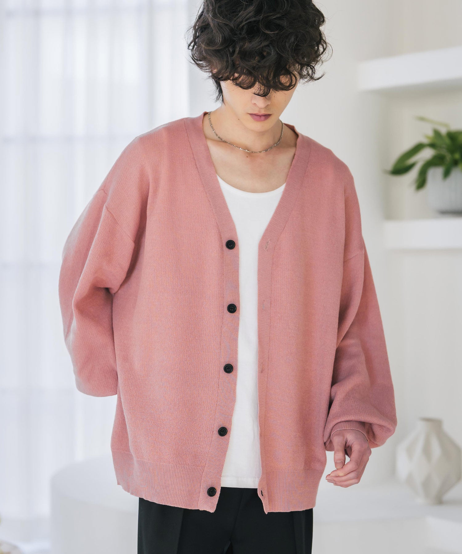 新色追加 接触冷感 UVカット 無地/アーガイル柄/チェック柄 オーバーサイズハイゲージVネックサマーニット長袖カーディガン 15471